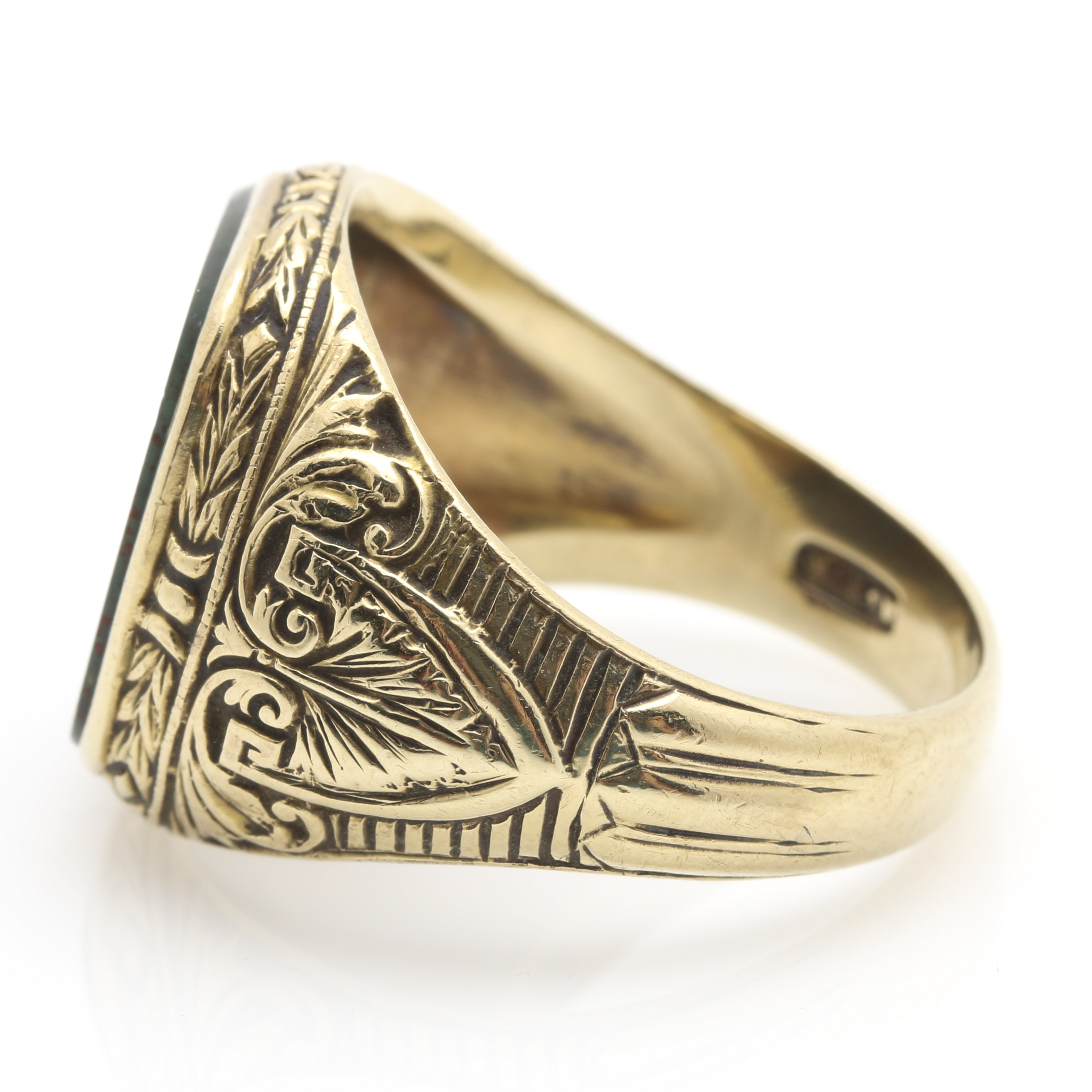 10K Yellow Gold Bloodstone Intaglio Ring