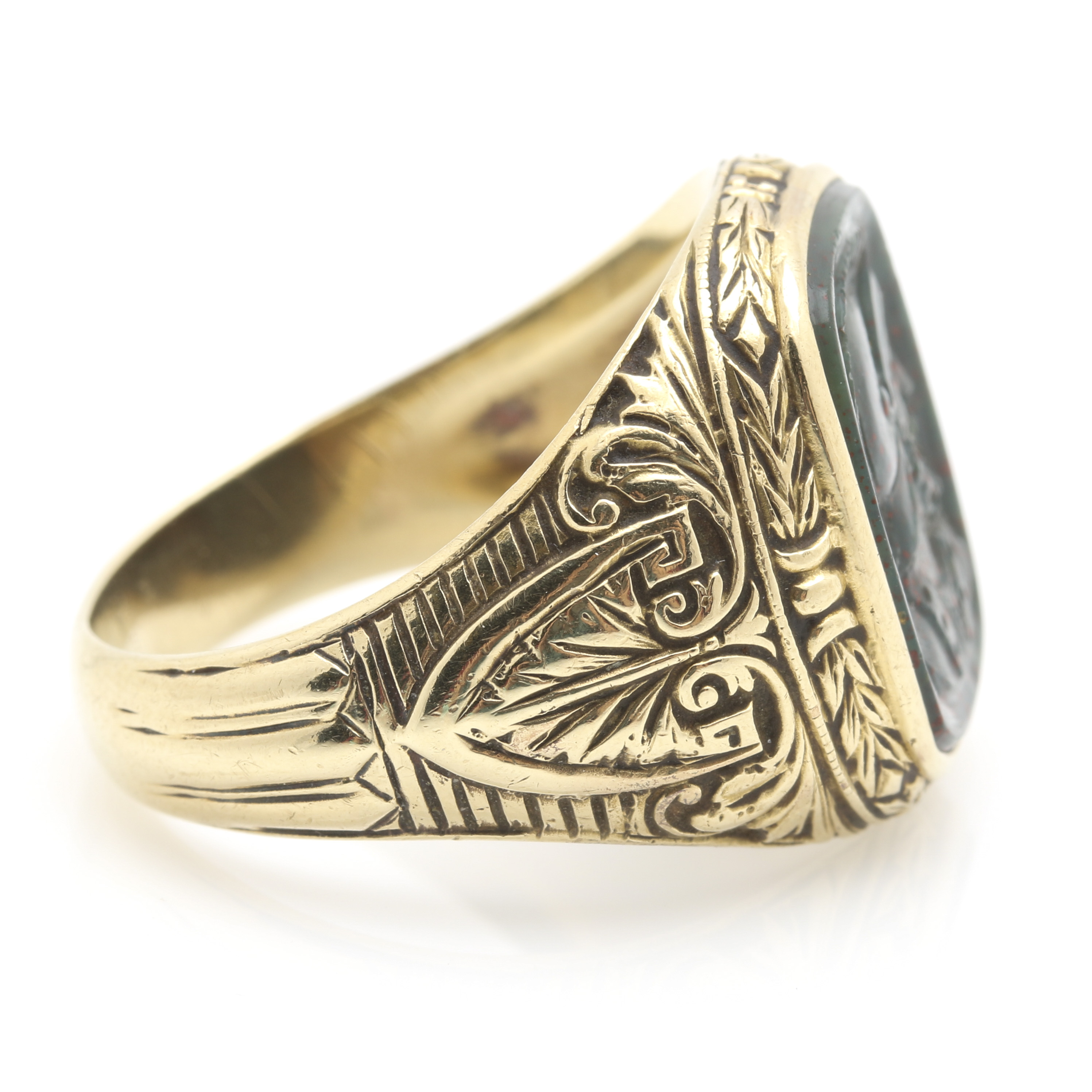 10K Yellow Gold Bloodstone Intaglio Ring