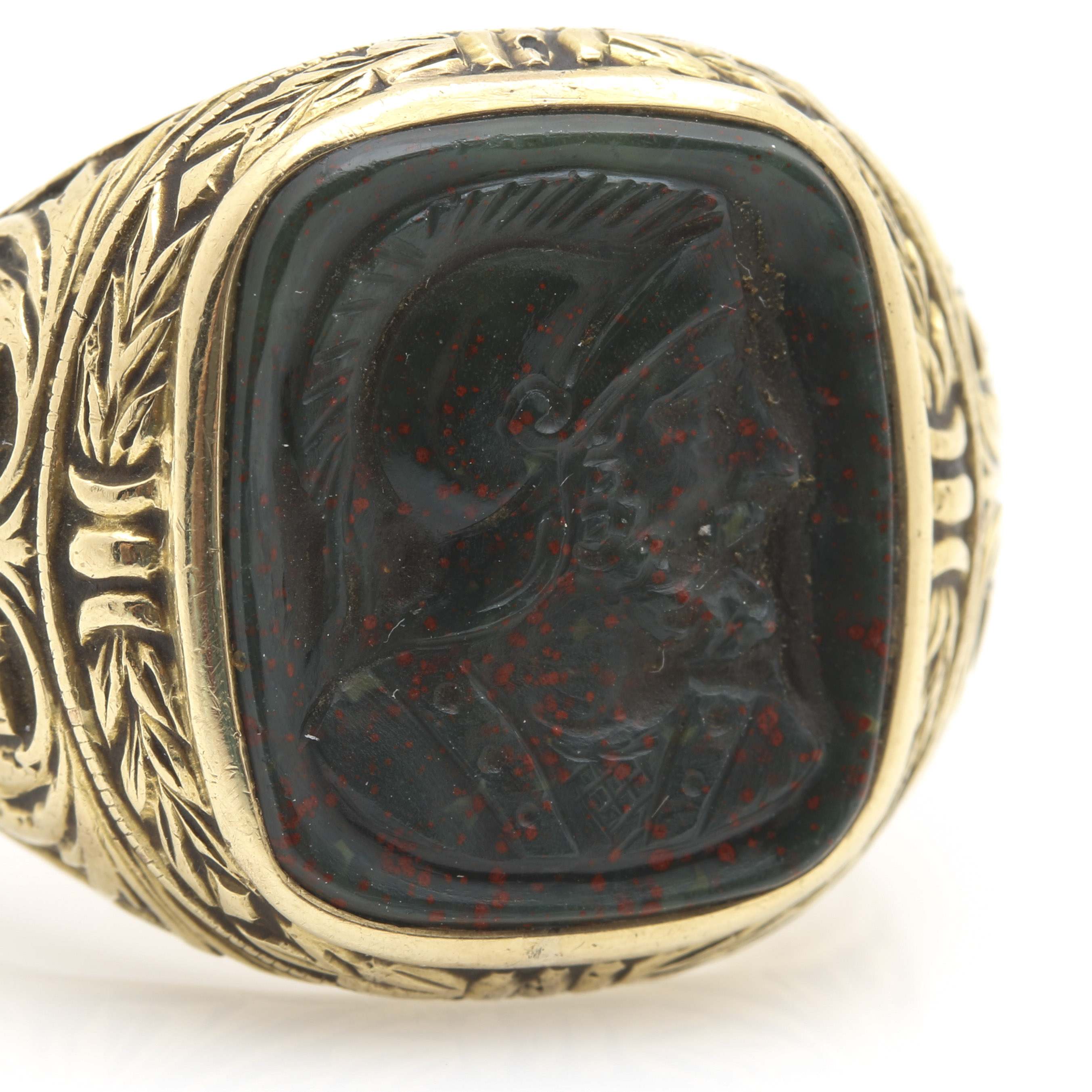 10K Yellow Gold Bloodstone Intaglio Ring