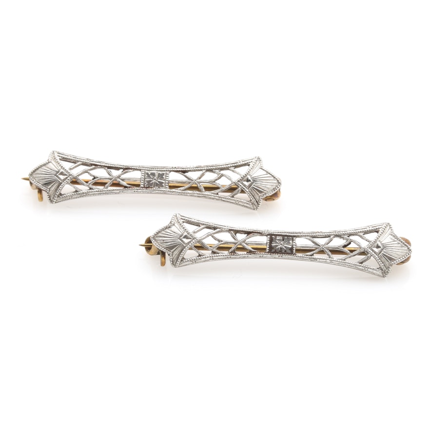 Platinum Bar Pins With 14K Gold Findings