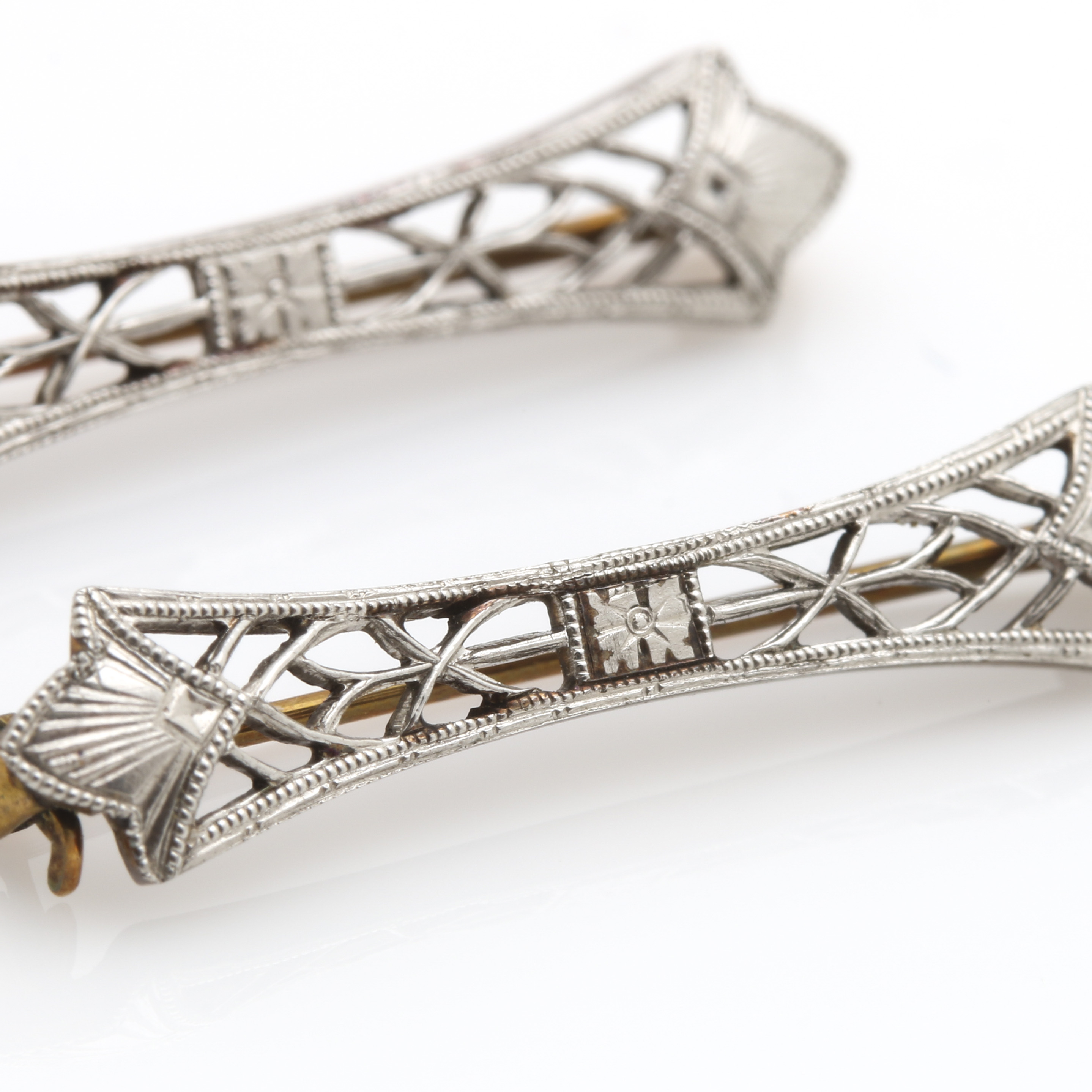 Platinum Bar Pins With 14K Gold Findings