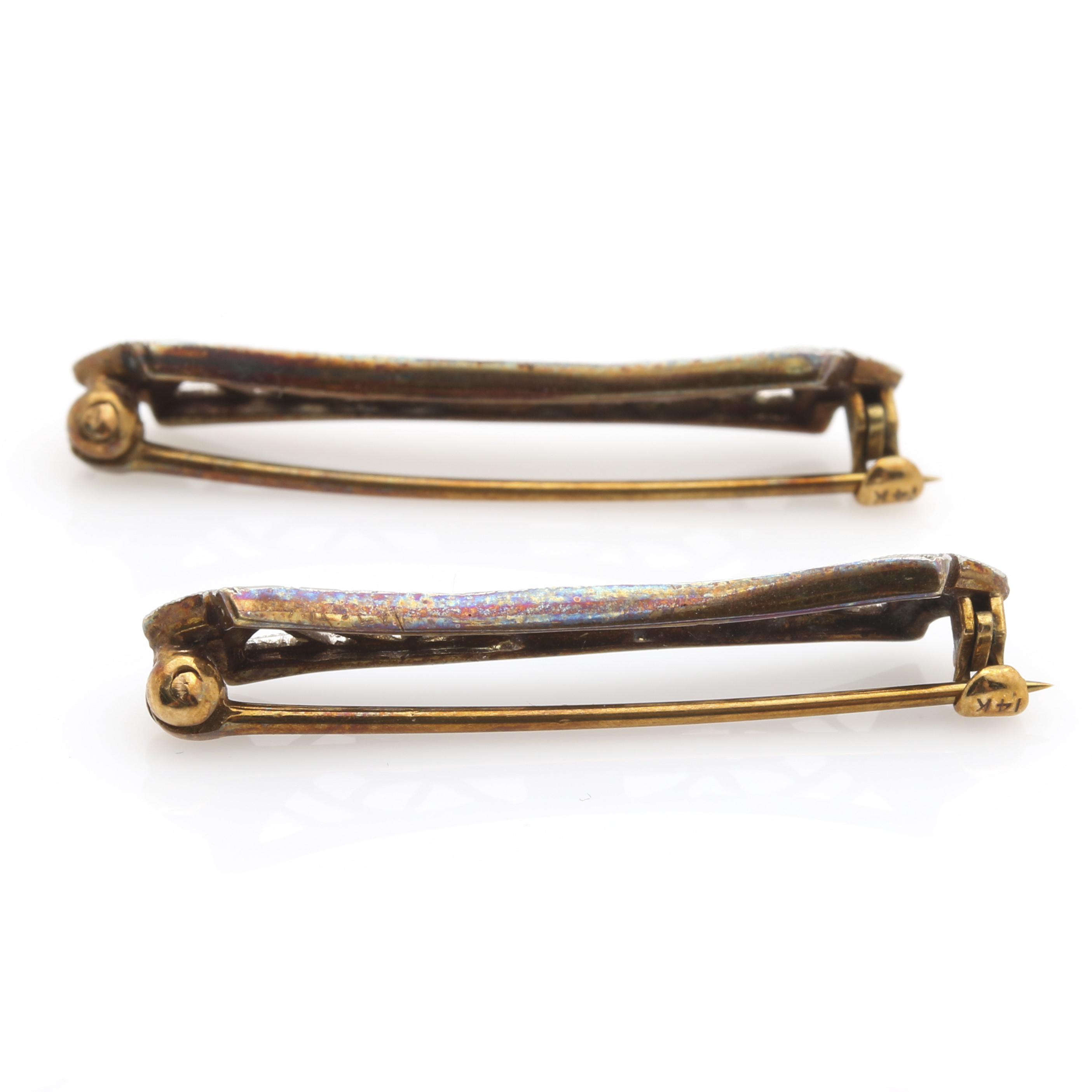 Platinum Bar Pins With 14K Gold Findings