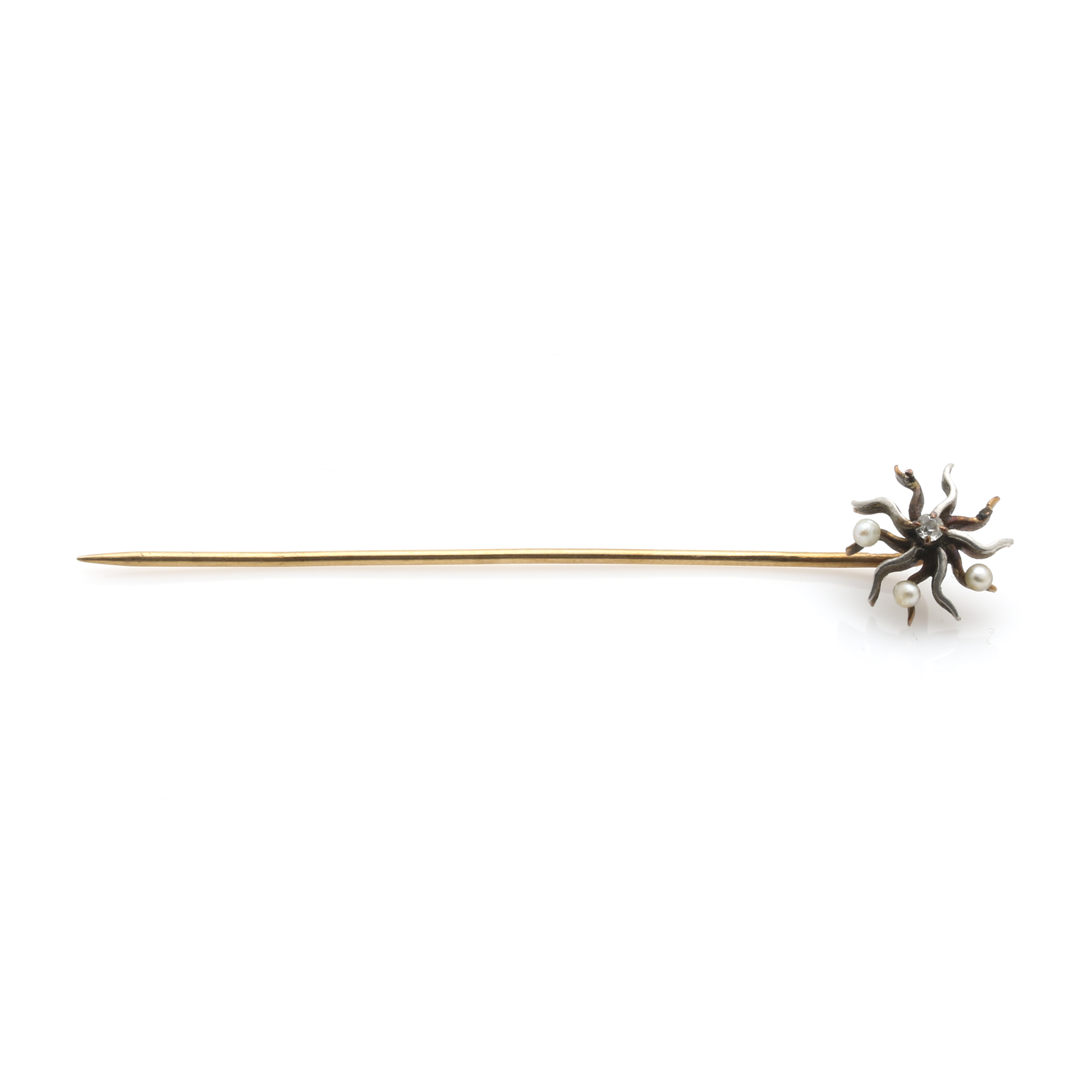 14K Mixed Gold Assortment with a Diamond and Seed Pearl Straight Pin and Two Ring Mountings
