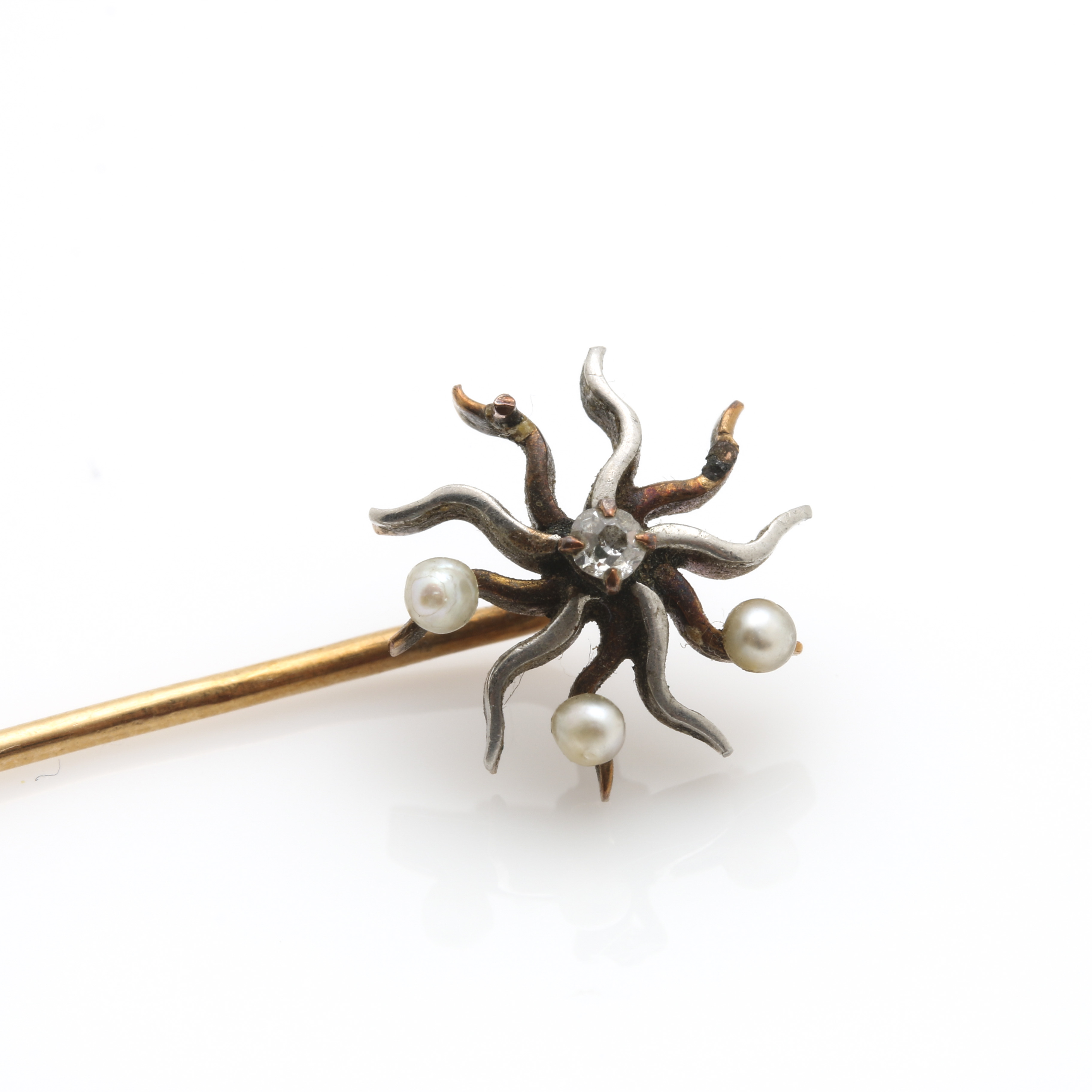 14K Mixed Gold Assortment with a Diamond and Seed Pearl Straight Pin and Two Ring Mountings