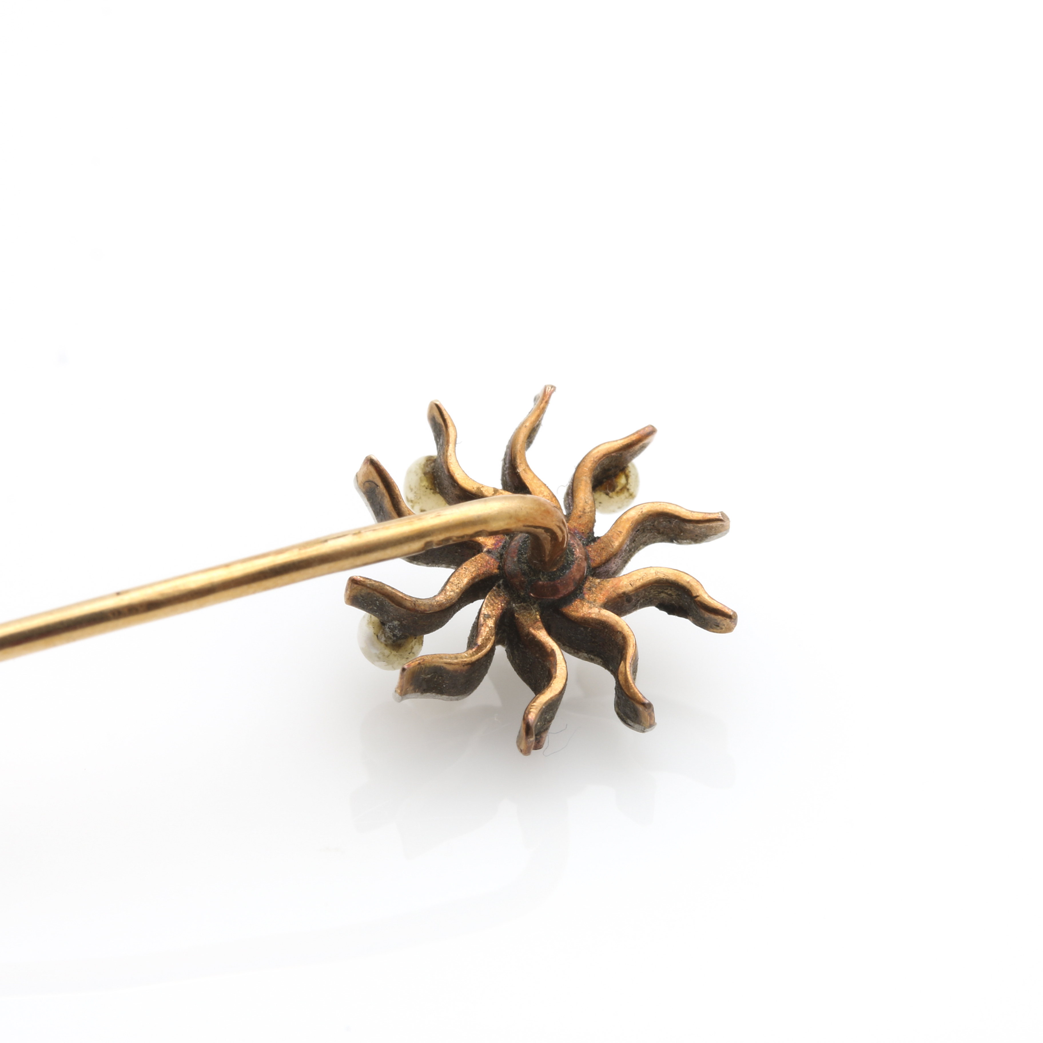 14K Mixed Gold Assortment with a Diamond and Seed Pearl Straight Pin and Two Ring Mountings