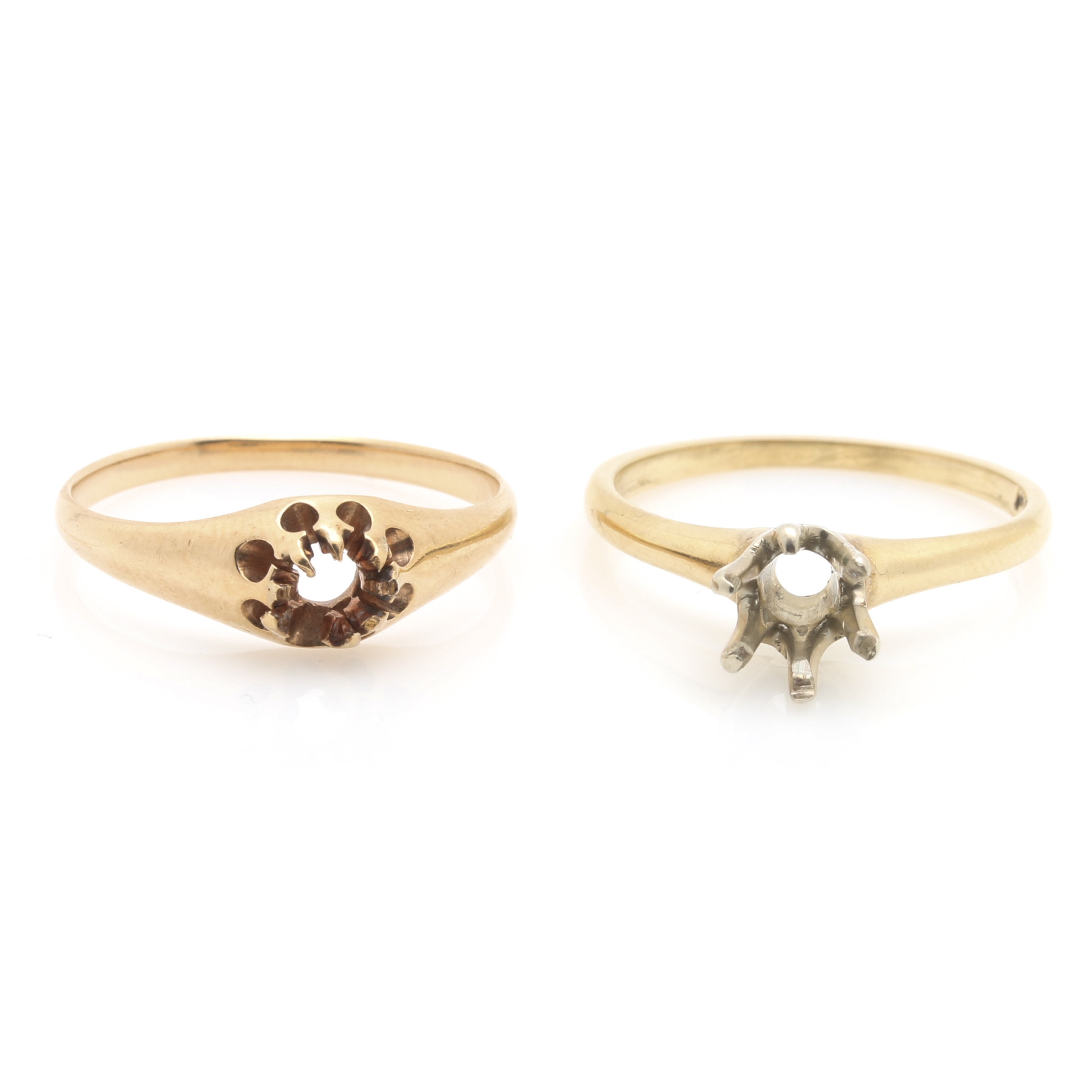 14K Mixed Gold Assortment with a Diamond and Seed Pearl Straight Pin and Two Ring Mountings