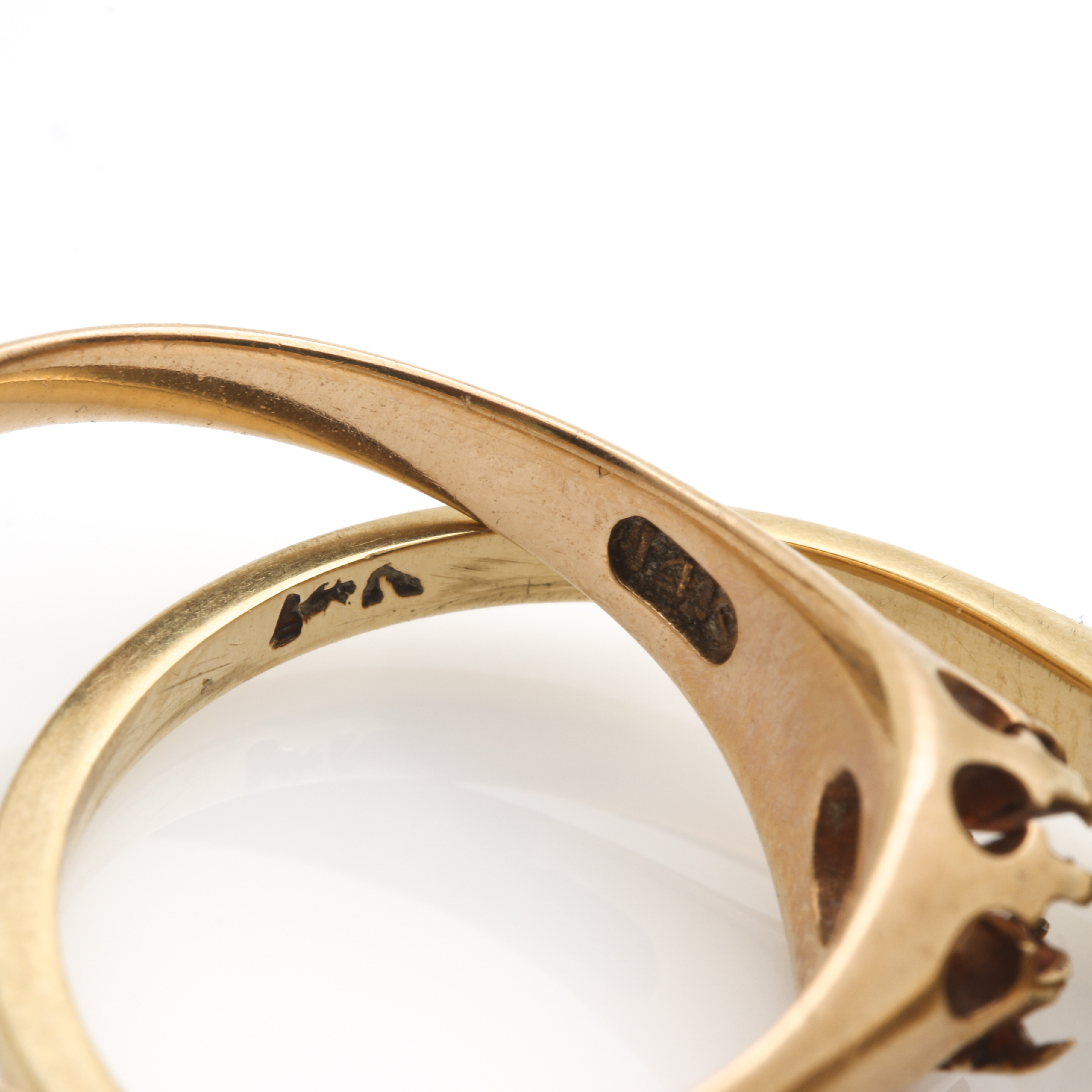 14K Mixed Gold Assortment with a Diamond and Seed Pearl Straight Pin and Two Ring Mountings