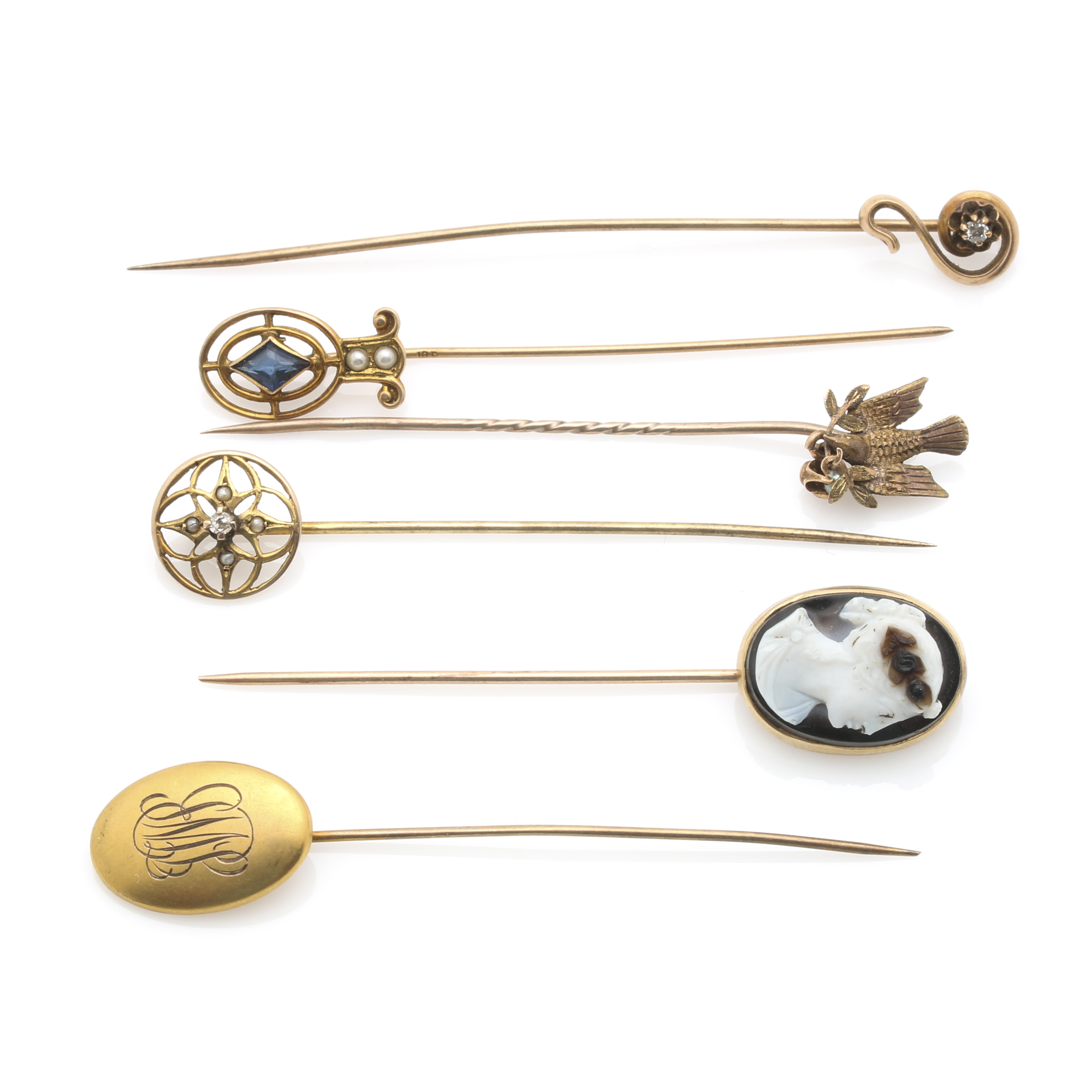 10K Yellow Gold Stick Pins Including Diamonds