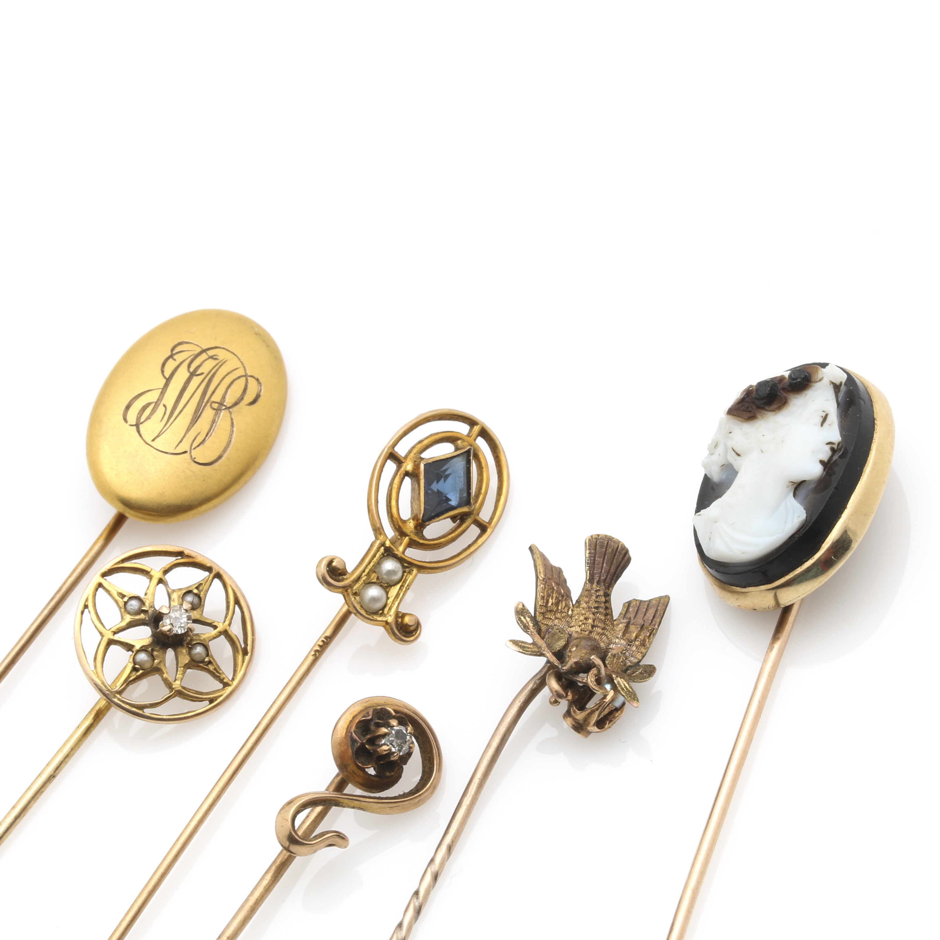 10K Yellow Gold Stick Pins Including Diamonds