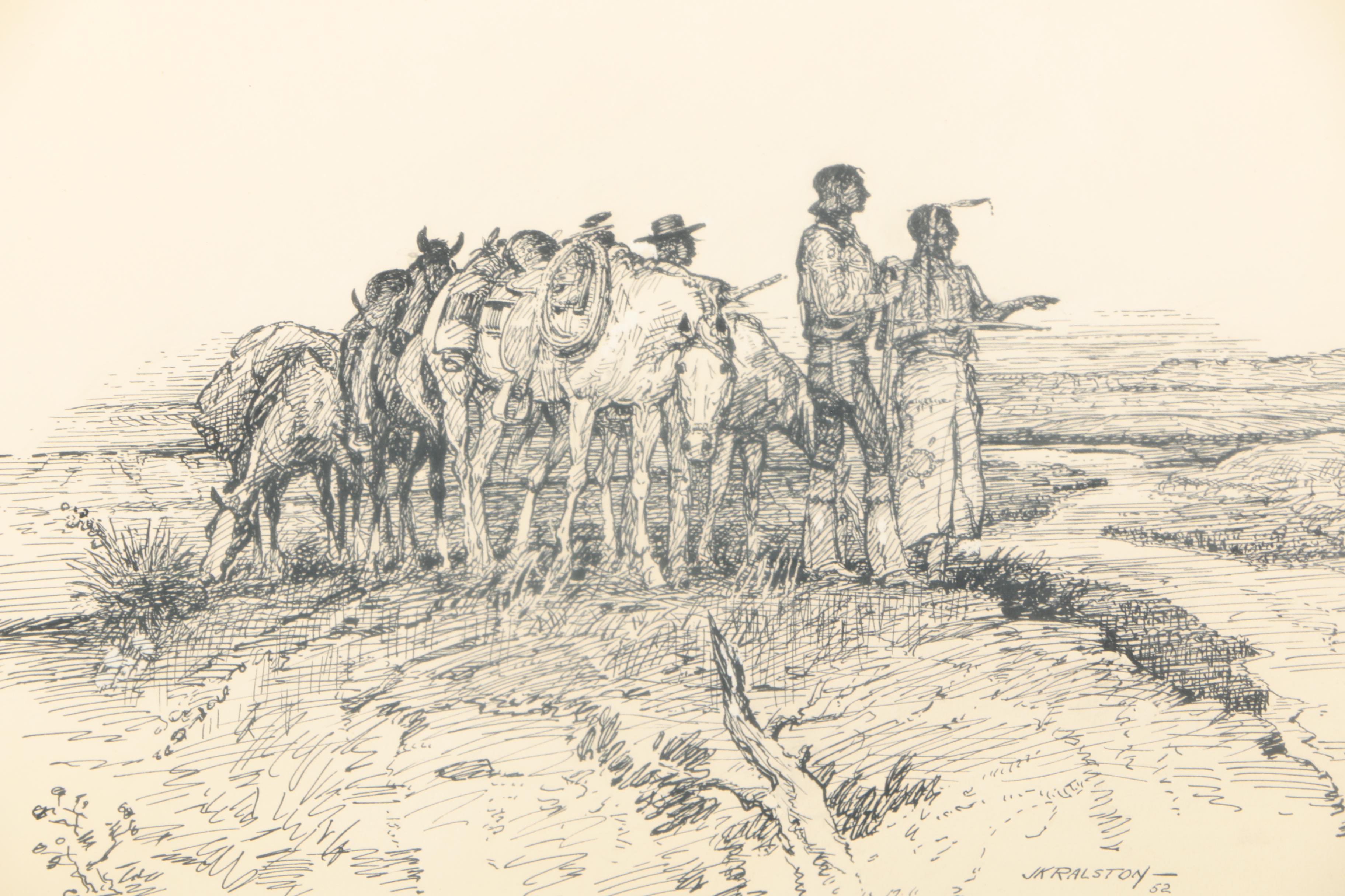 J.K. Ralston Signed Ink On Paper Drawing "Red Guide"