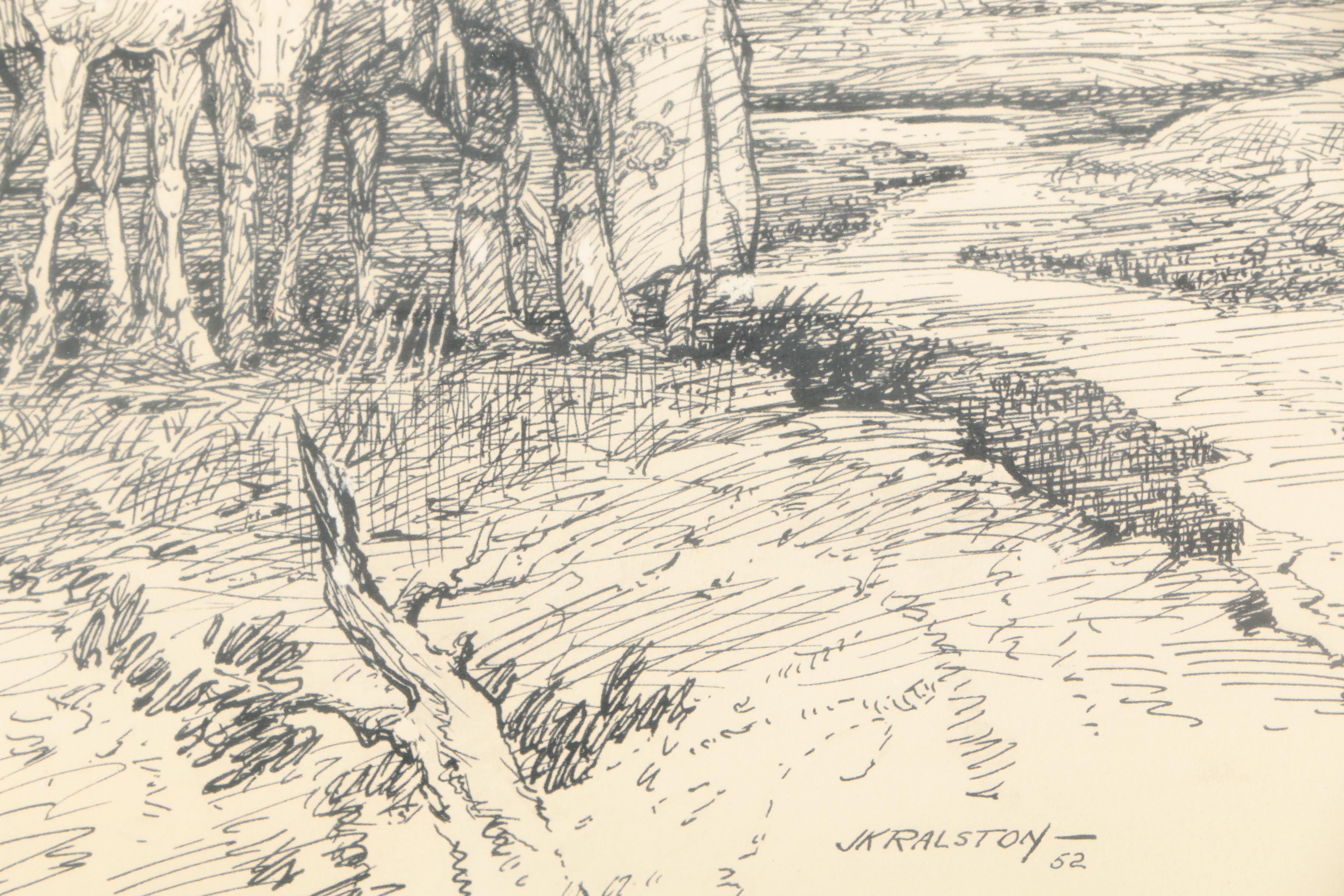 J.K. Ralston Signed Ink On Paper Drawing "Red Guide"