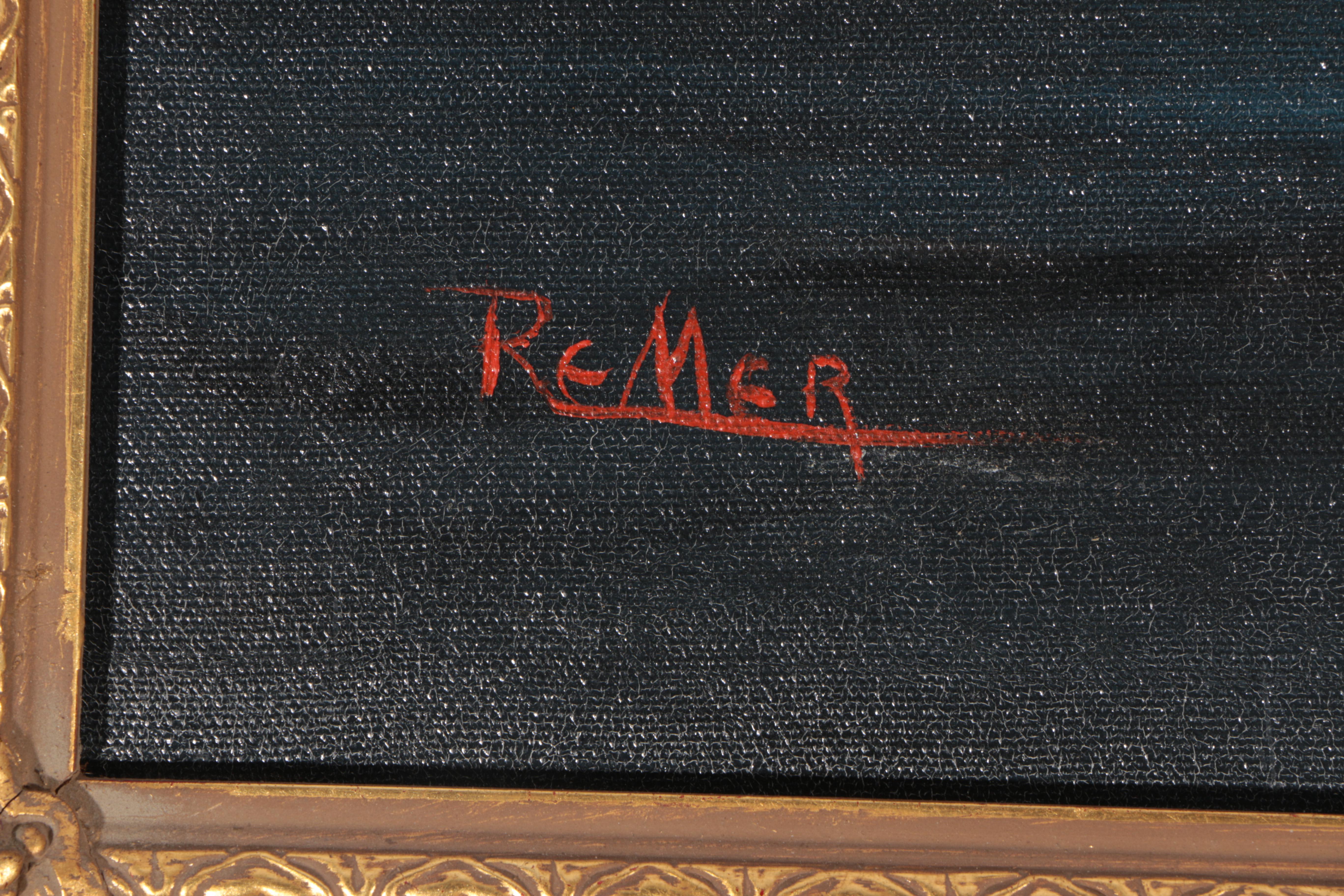 Remer Oil Painting on Canvas of Native American Campsite