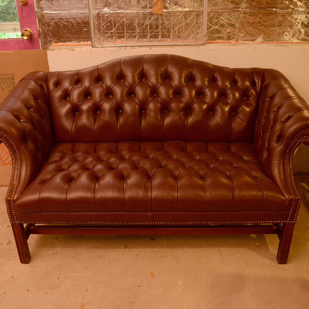 Contemporary Tufted Leather Settee