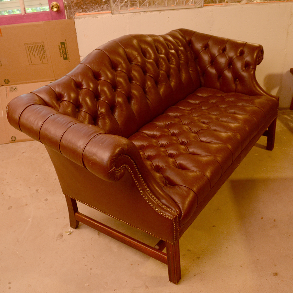 Contemporary Tufted Leather Settee