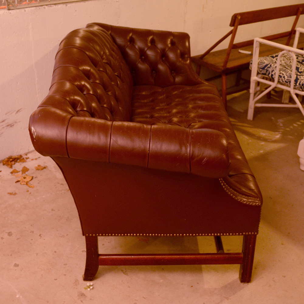 Contemporary Tufted Leather Settee