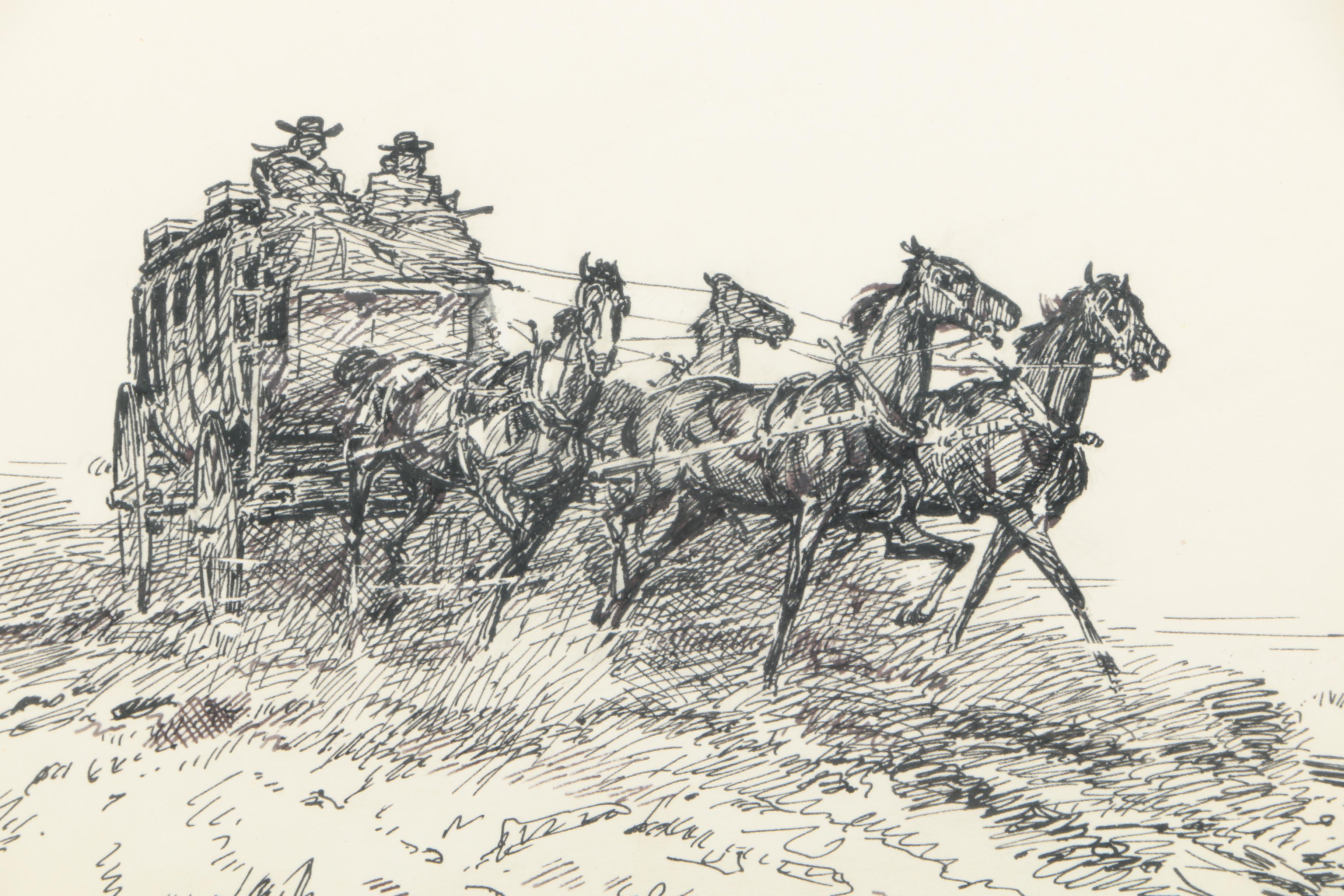 J.K. Ralston Signed Ink On Paper Drawing "Four Up"