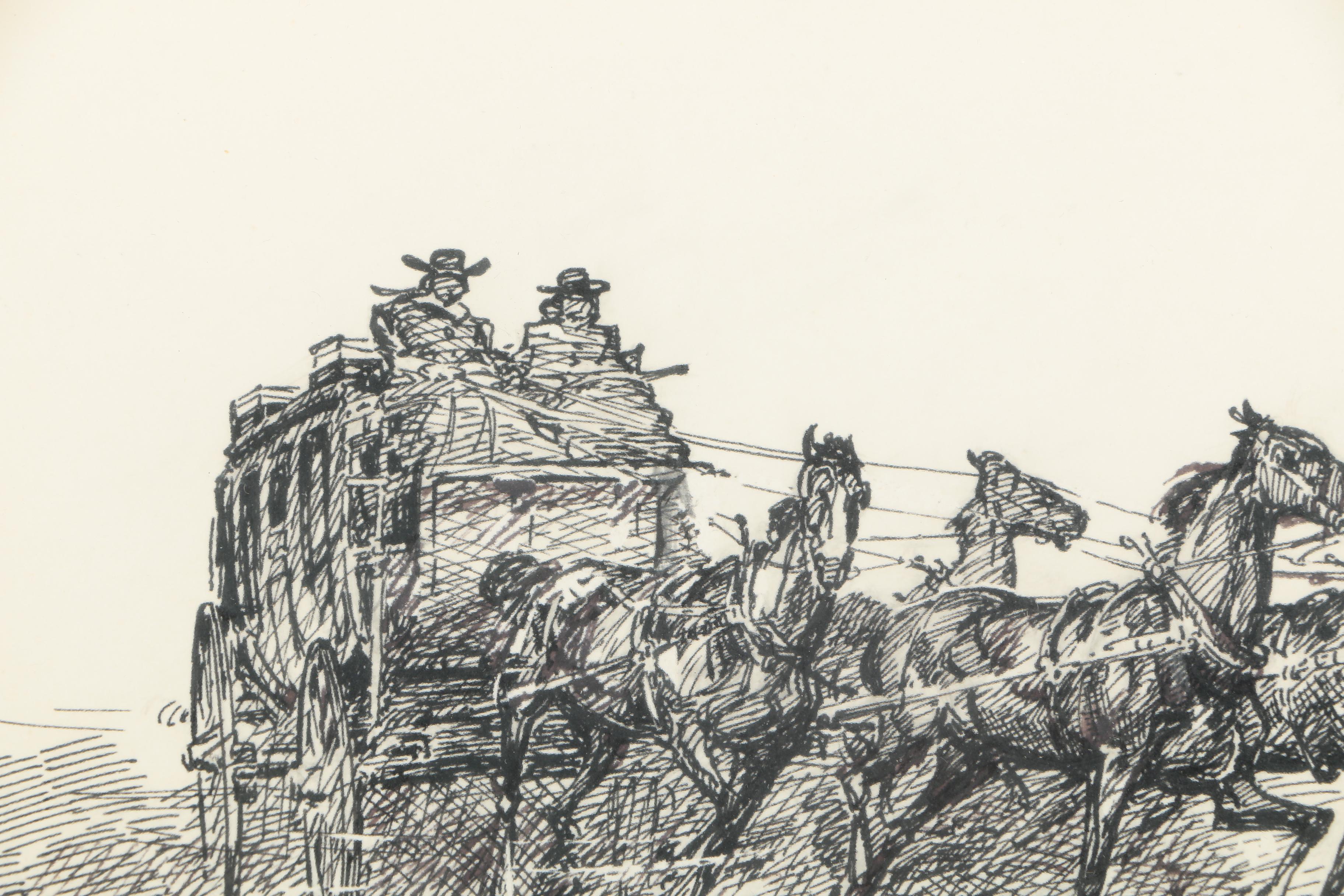 J.K. Ralston Signed Ink On Paper Drawing "Four Up"