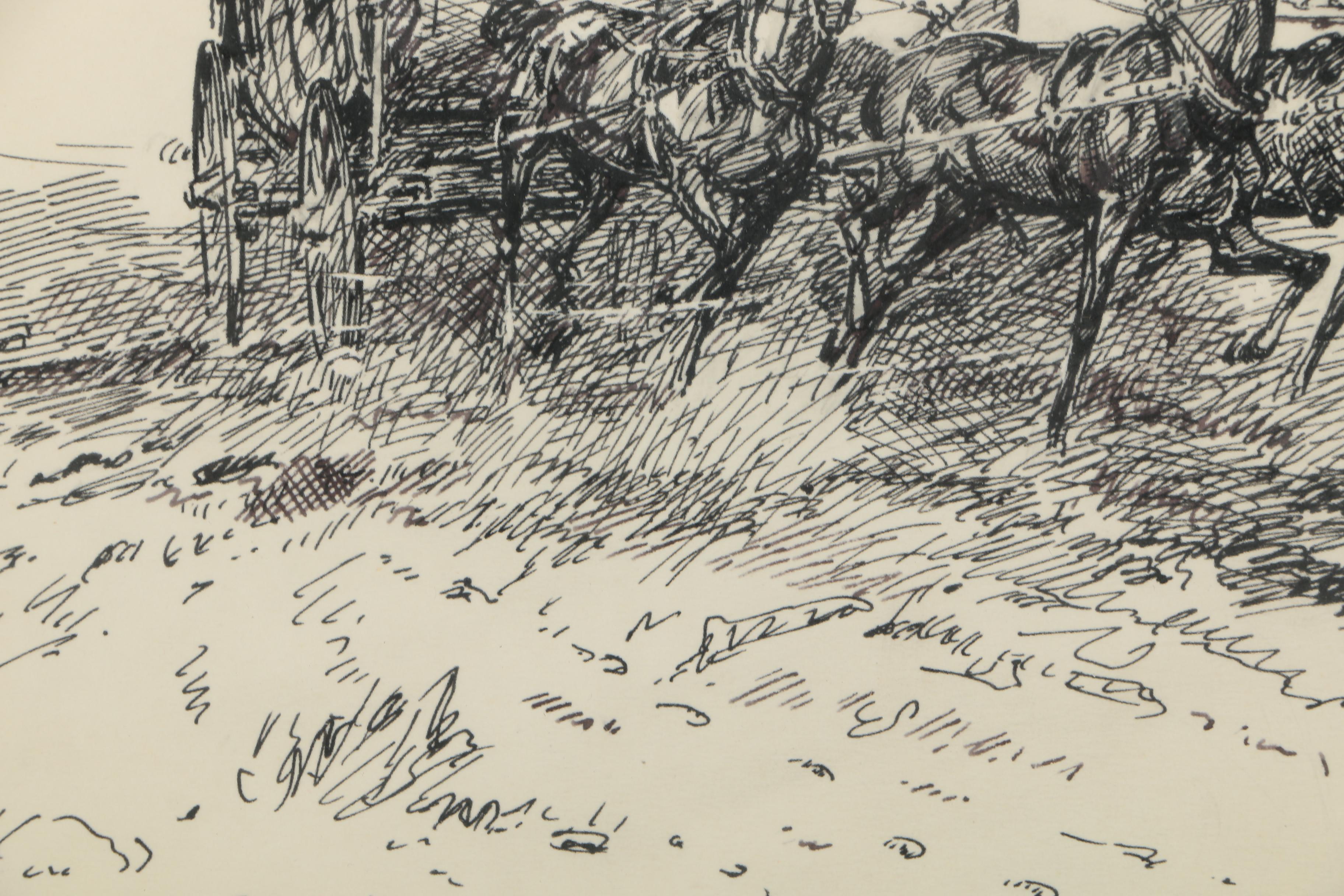 J.K. Ralston Signed Ink On Paper Drawing "Four Up"