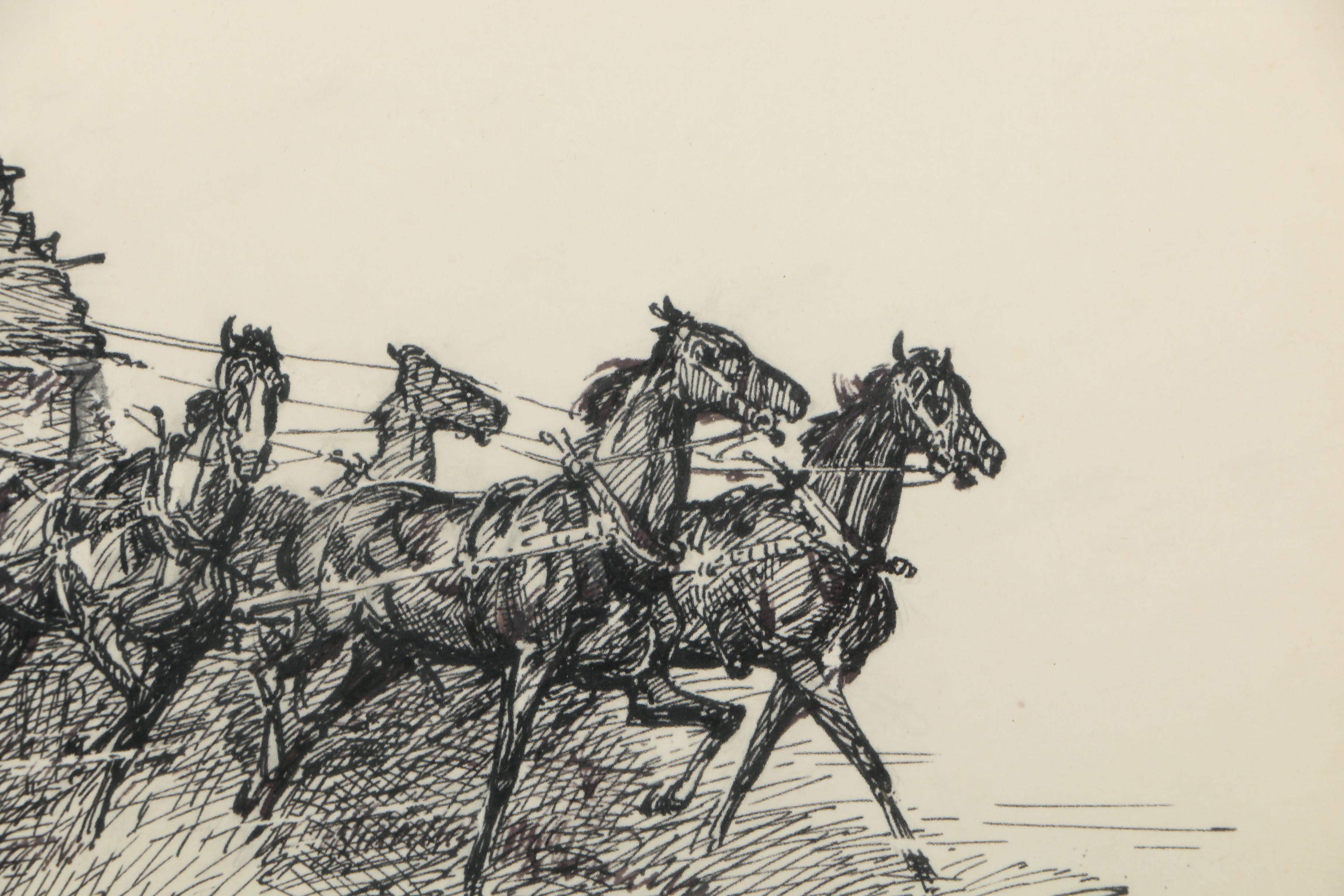 J.K. Ralston Signed Ink On Paper Drawing "Four Up"