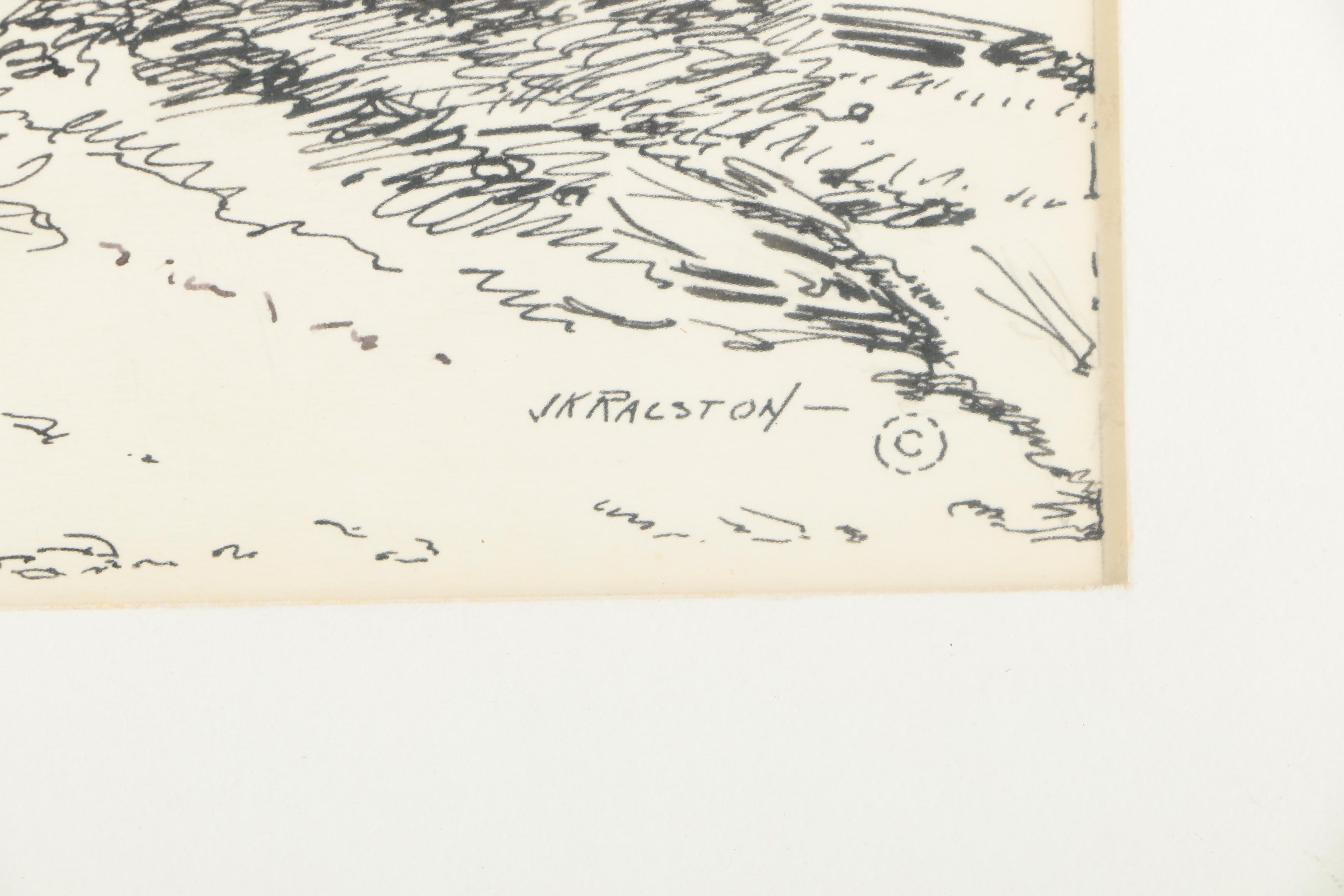 J.K. Ralston Signed Ink On Paper Drawing "Four Up"