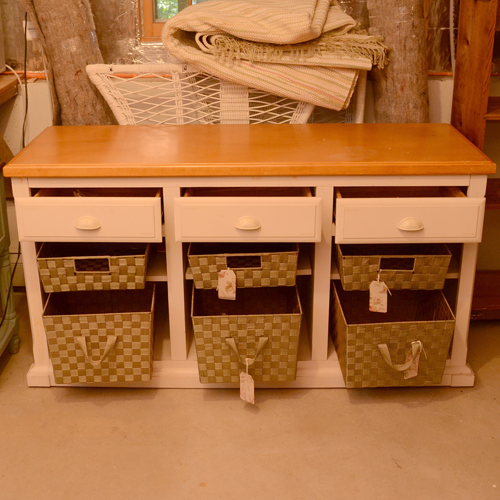 Martin Furniture Maple and Painted Console with Woven Baskets