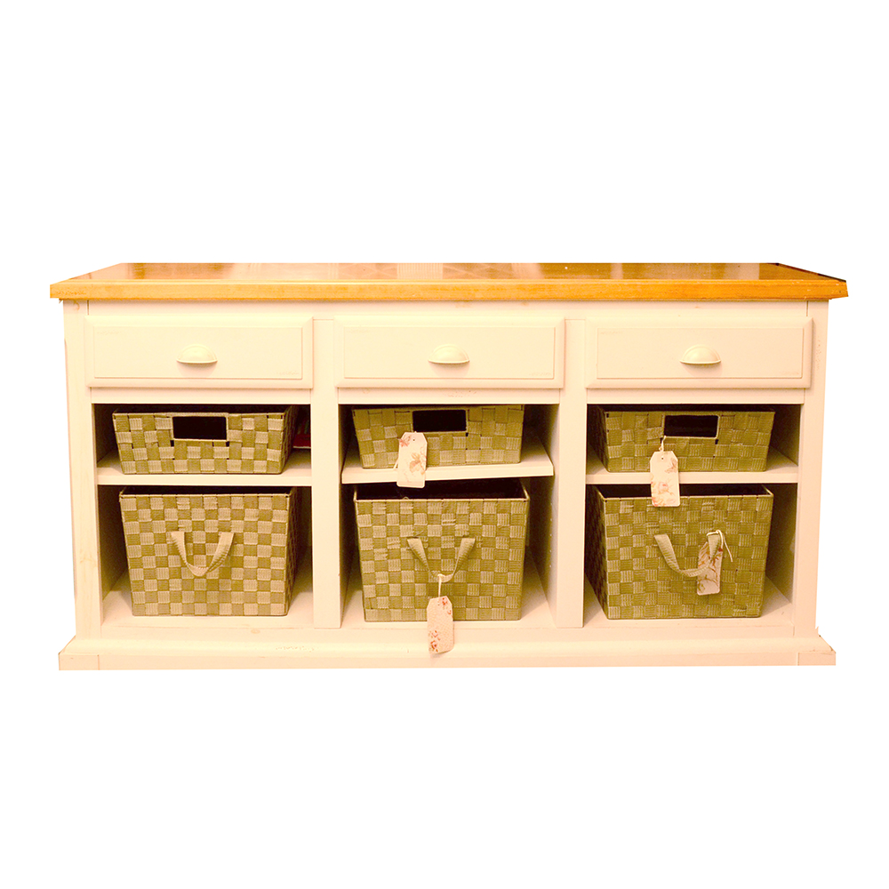 Martin Furniture Maple and Painted Console with Woven Baskets
