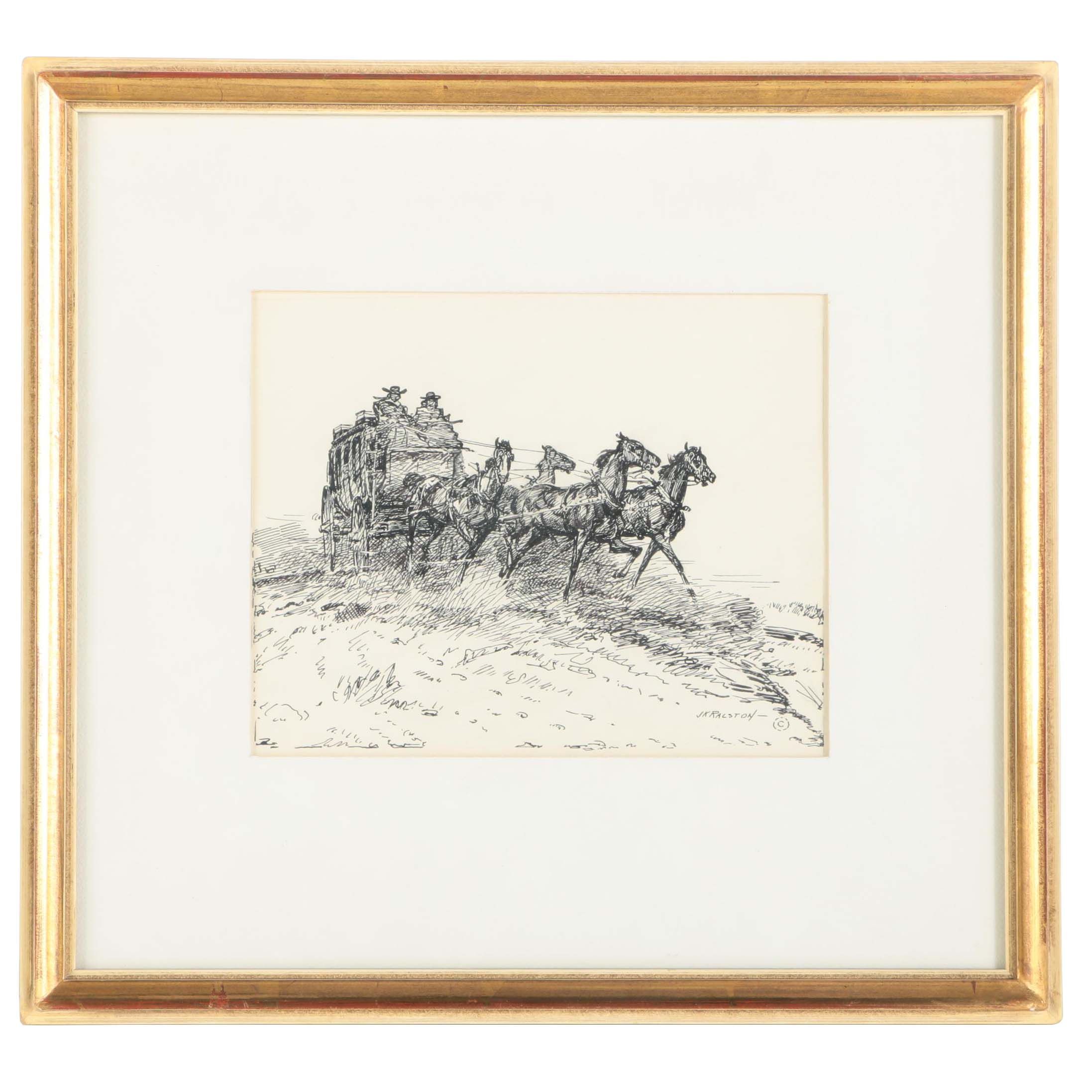 J.K. Ralston Signed Ink On Paper Drawing "Four Up"