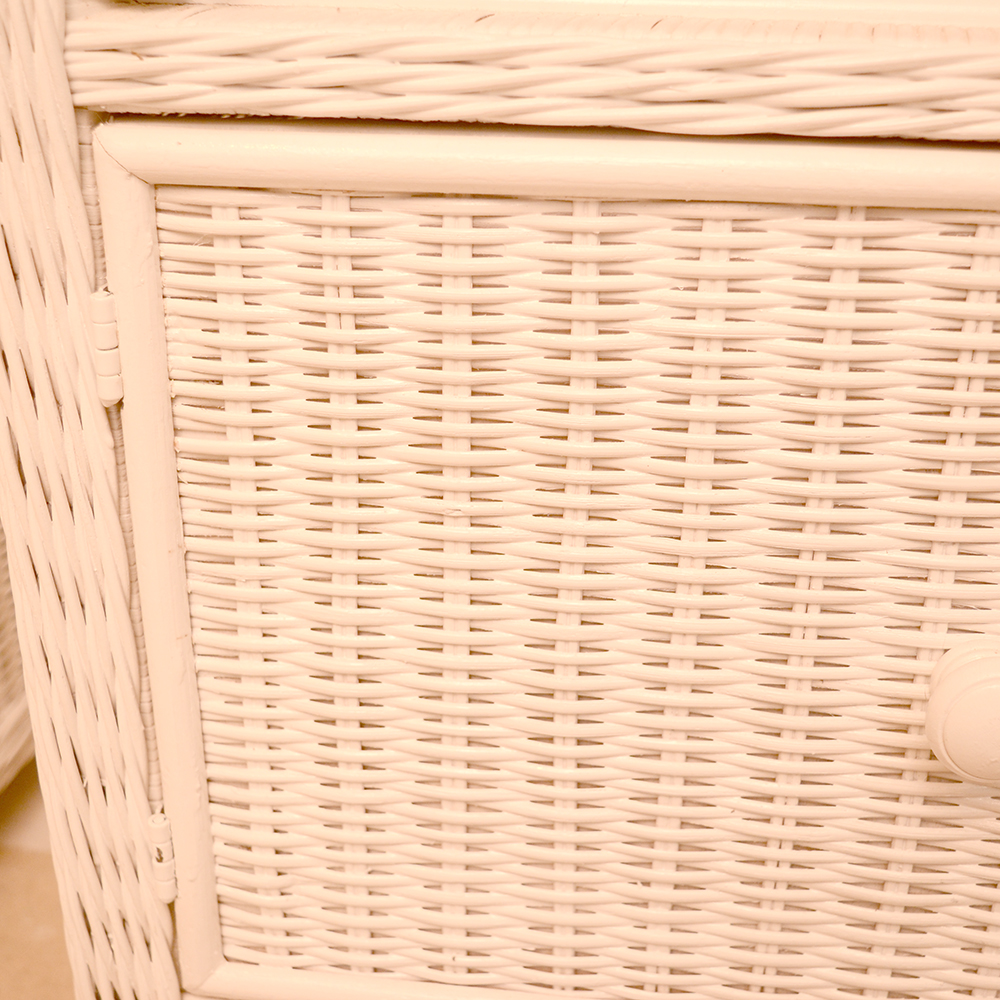 White Wicker Side Table with Side Out Desk Top