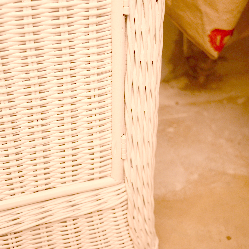 White Wicker Side Table with Side Out Desk Top