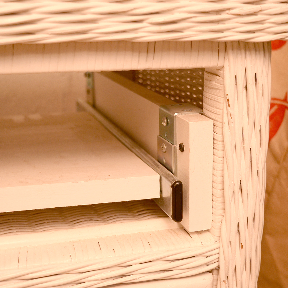 White Wicker Side Table with Side Out Desk Top