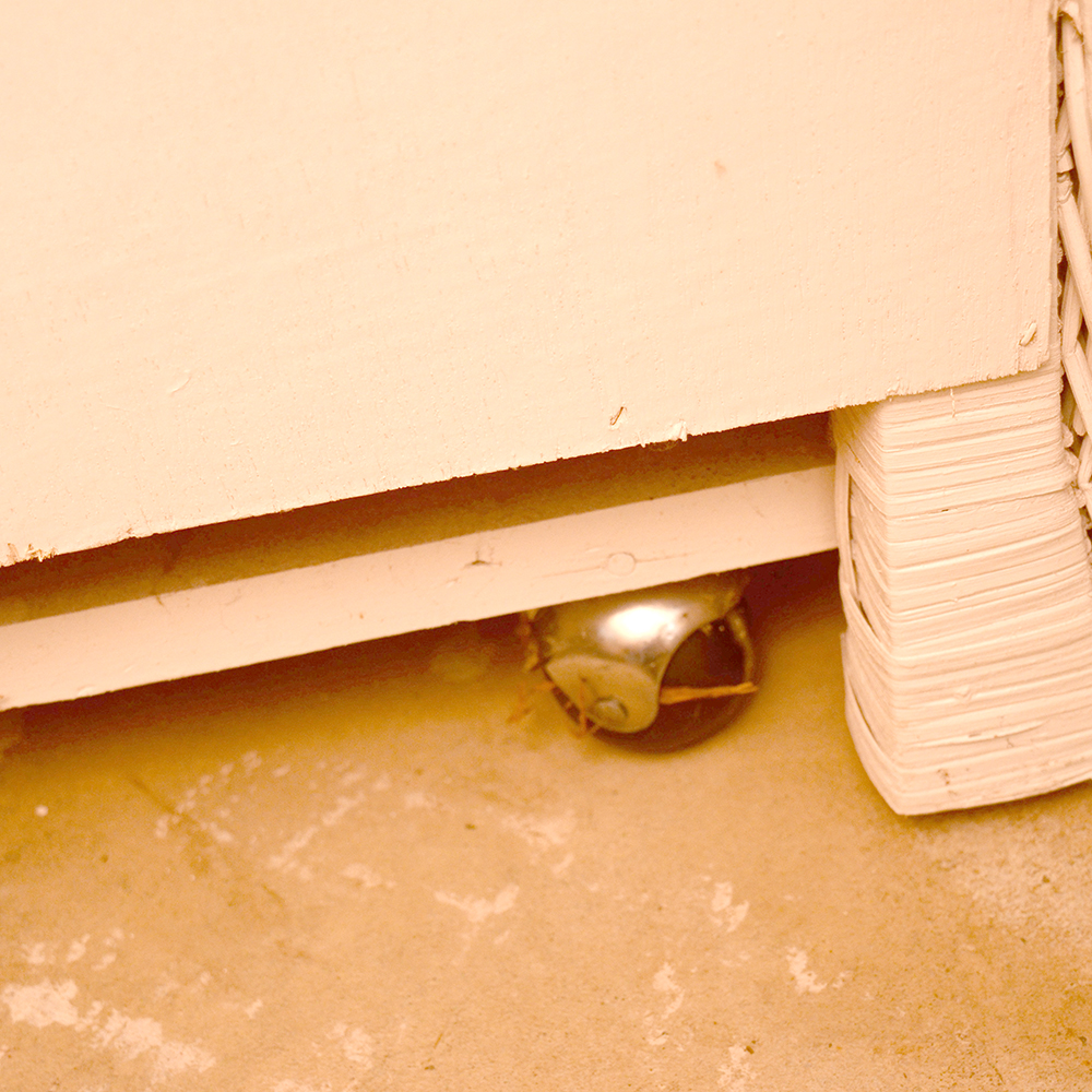White Wicker Side Table with Side Out Desk Top