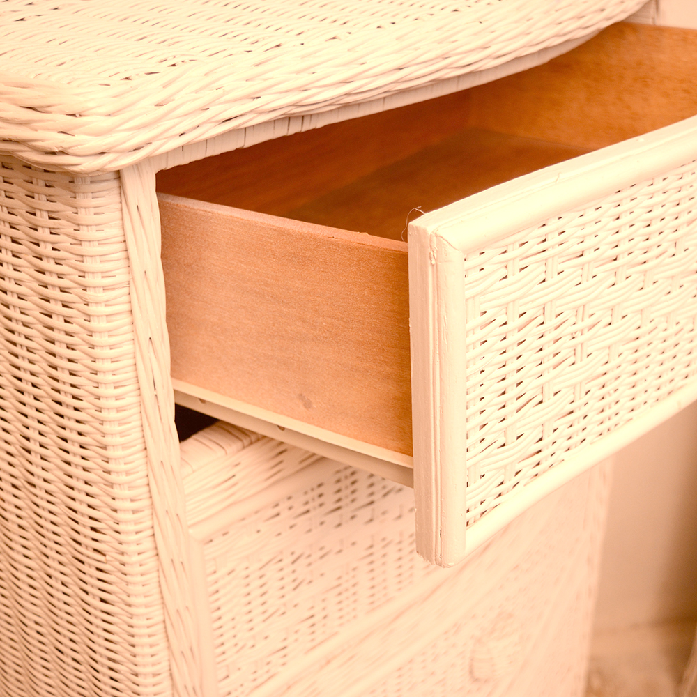 White Wicker Five-Drawer Dresser