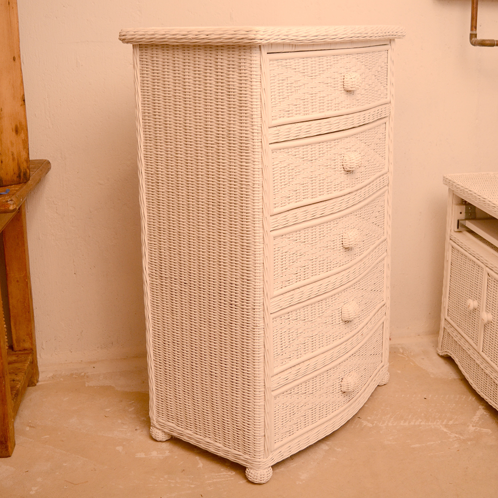 White Wicker Five-Drawer Dresser