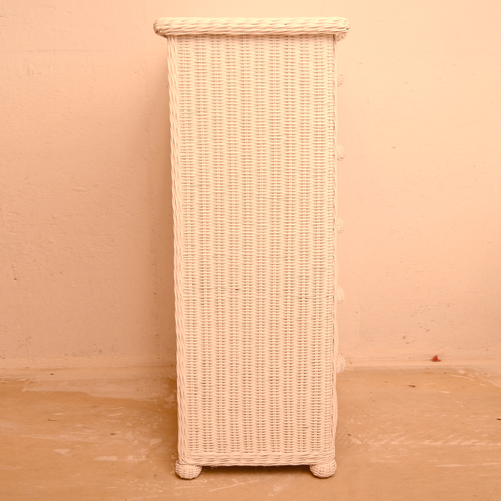 White Wicker Five-Drawer Dresser