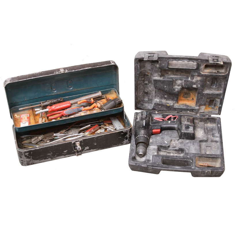 Toolbox with Tools and a Craftsman Drill