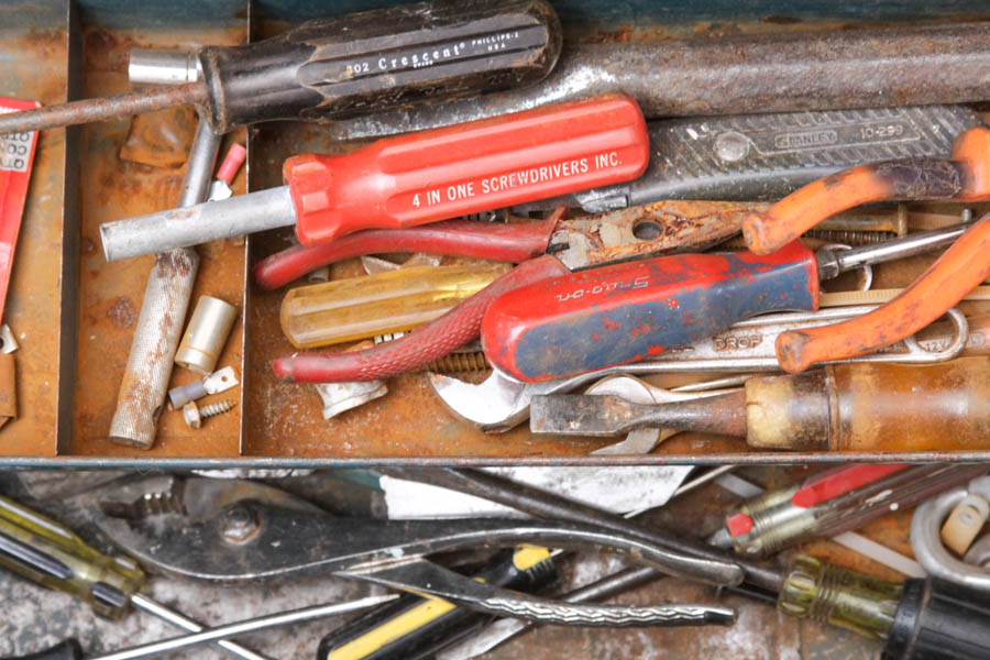 Toolbox with Tools and a Craftsman Drill