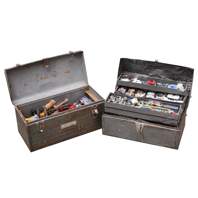 Two Metal Toolboxes with Tools