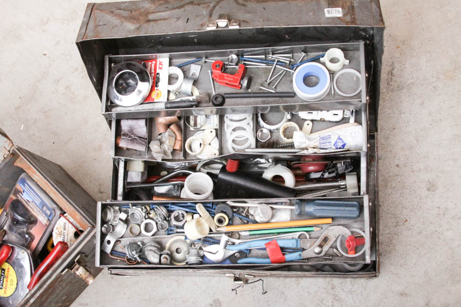 Two Metal Toolboxes with Tools