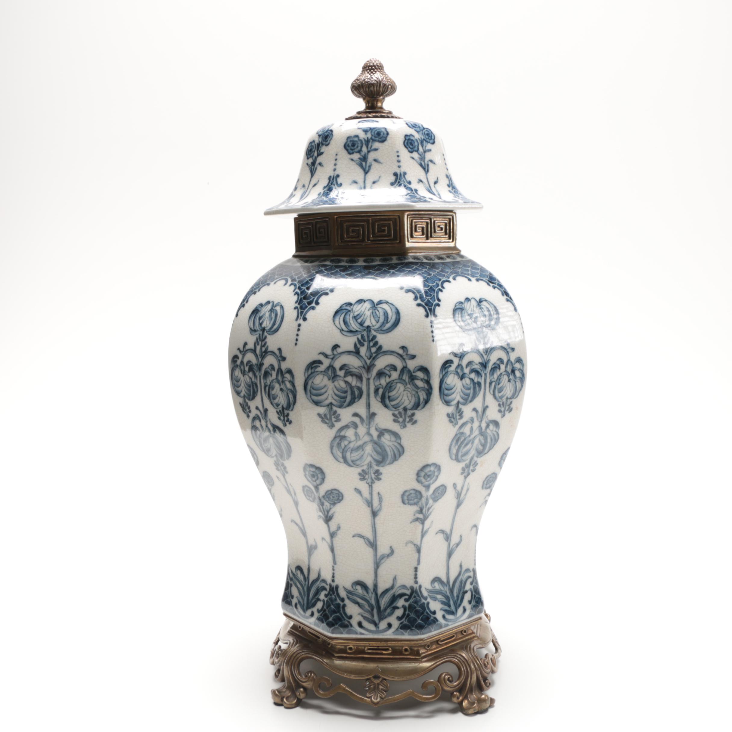 Castilian Blue and White Ginger Jar Style Urn