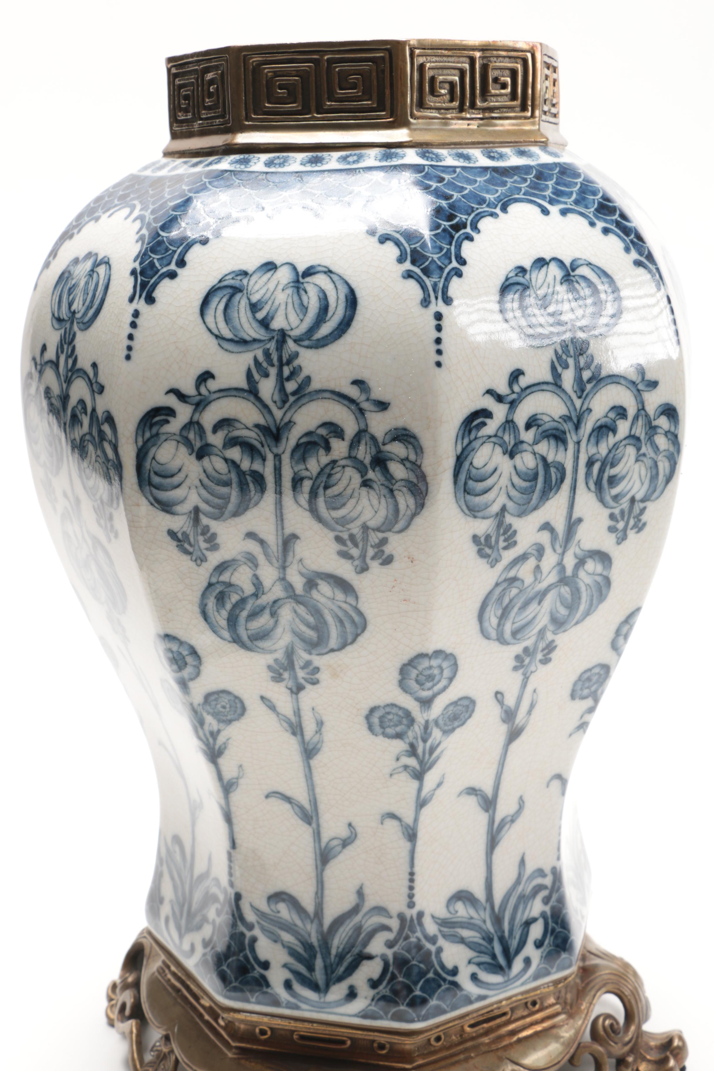 Castilian Blue and White Ginger Jar Style Urn
