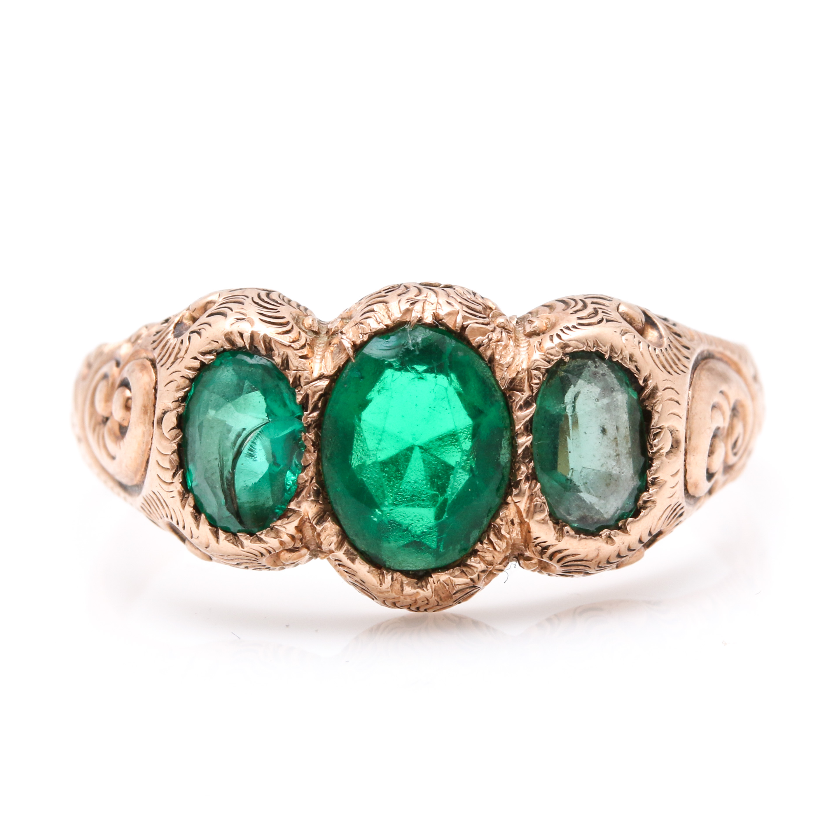 10K Rose Gold Green Glass Ring