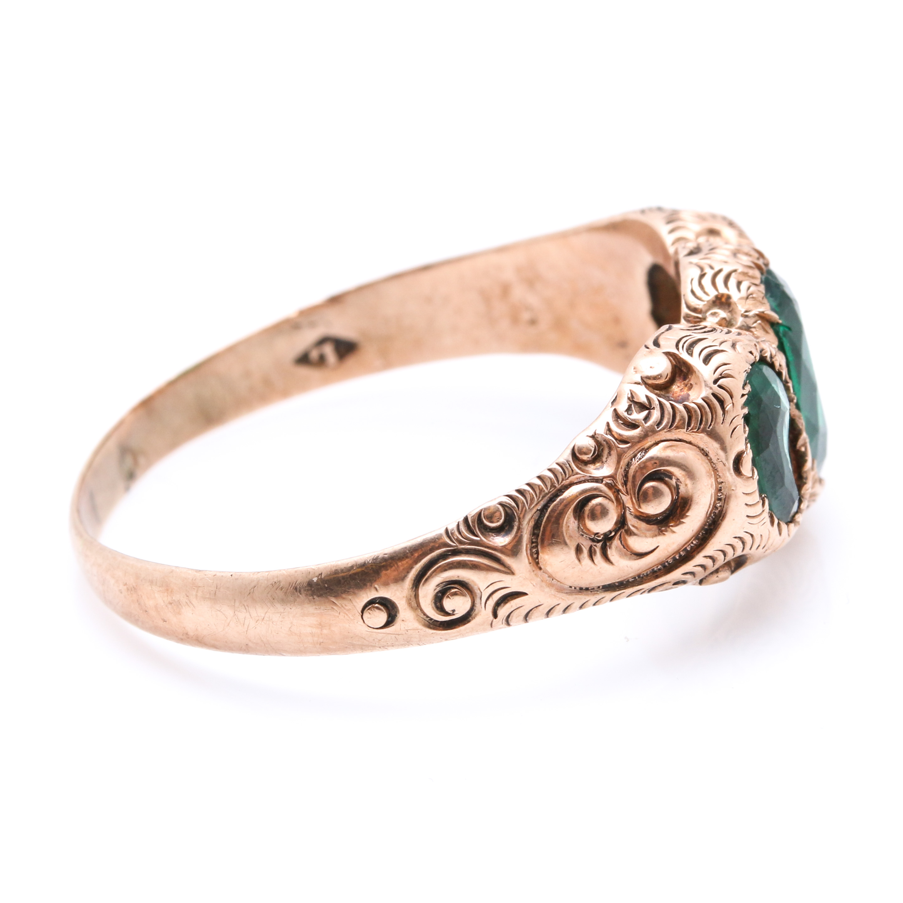 10K Rose Gold Green Glass Ring