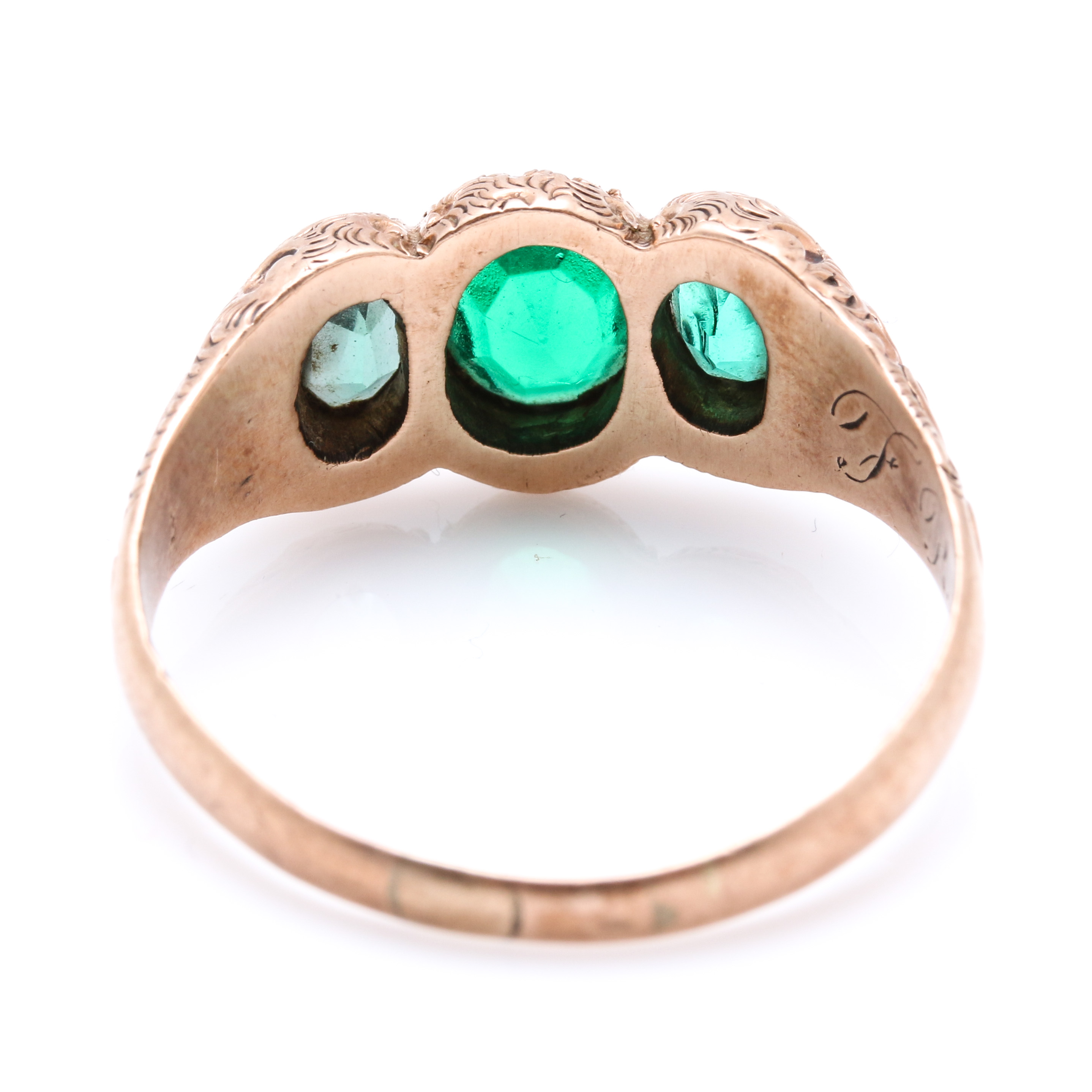 10K Rose Gold Green Glass Ring