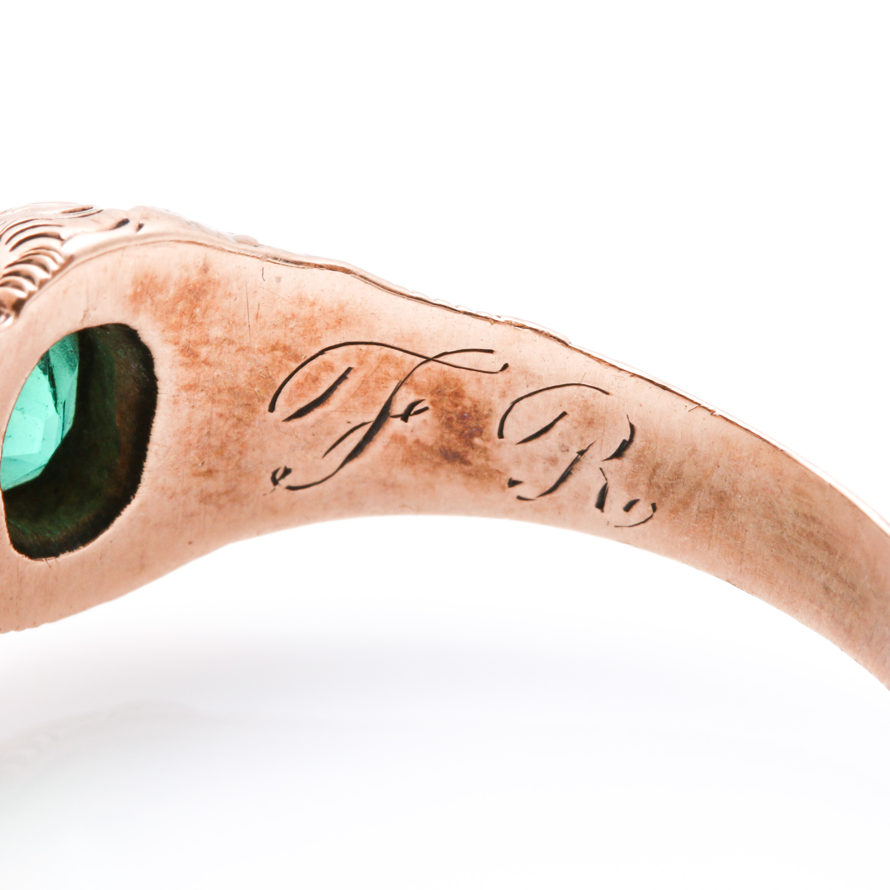 10K Rose Gold Green Glass Ring