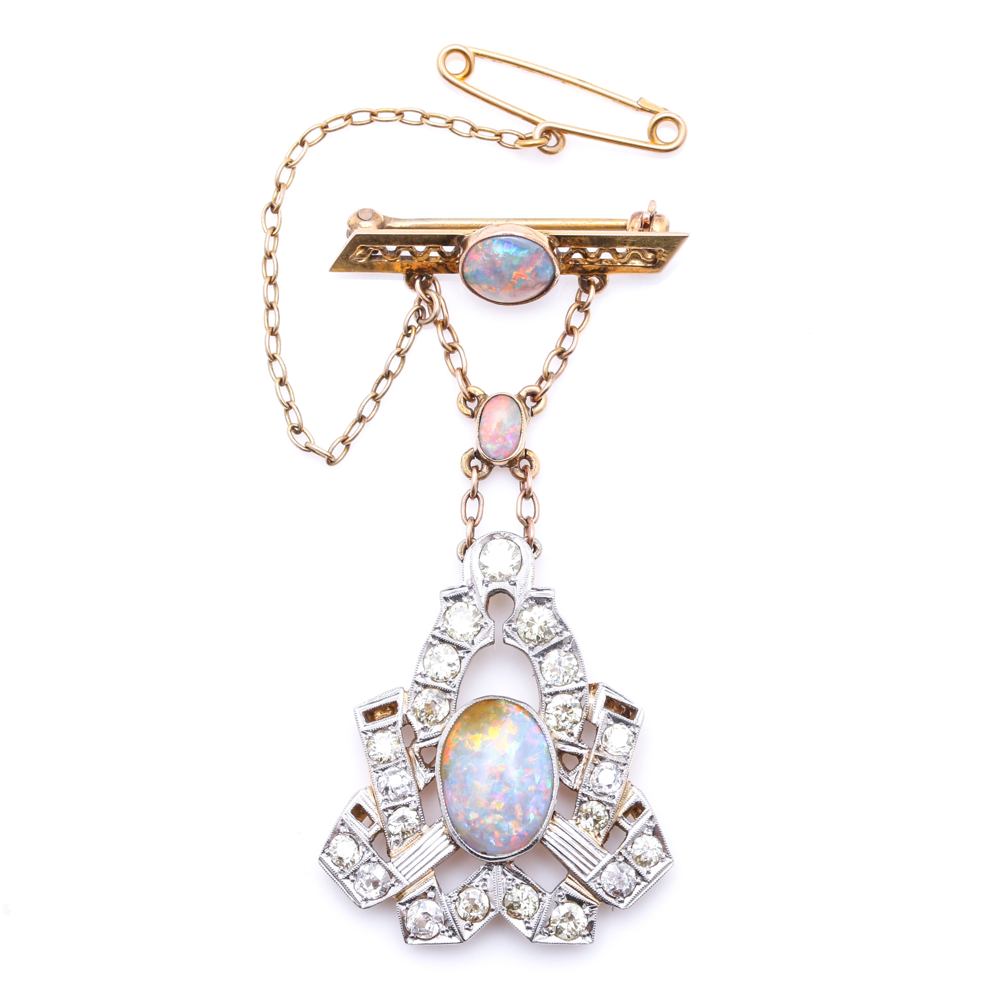 10K - 14K Yellow Gold and Platinum Opal and 1.56 CTW Diamond Pin