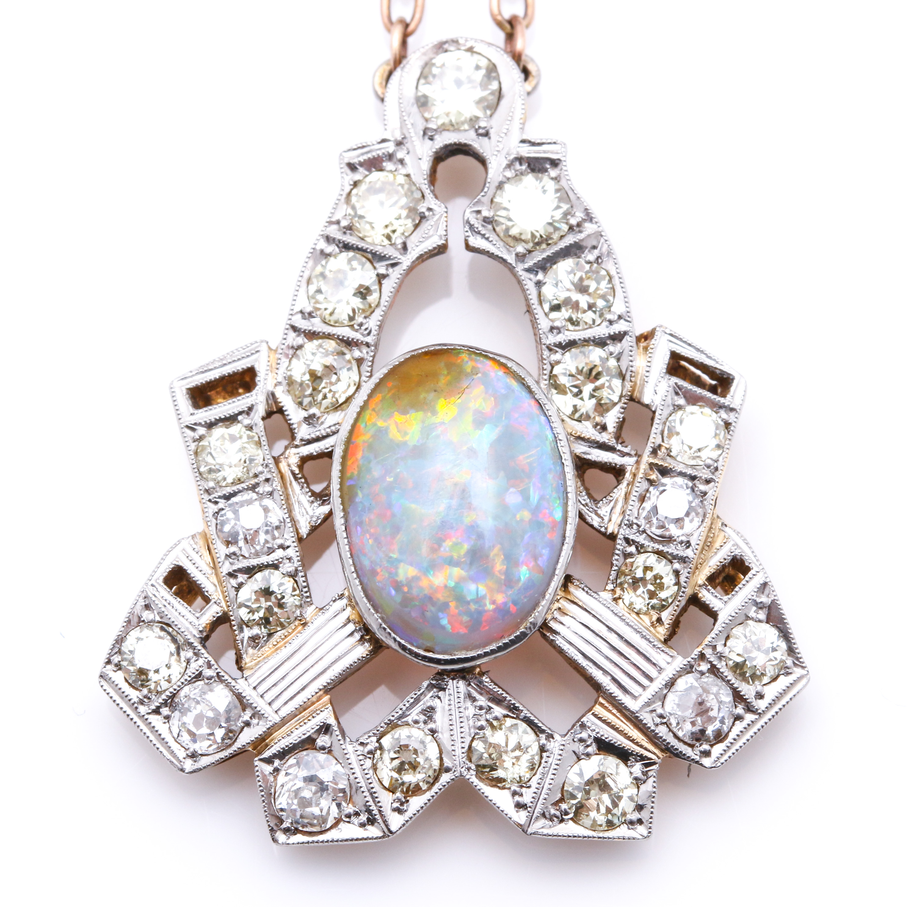 10K - 14K Yellow Gold and Platinum Opal and 1.56 CTW Diamond Pin