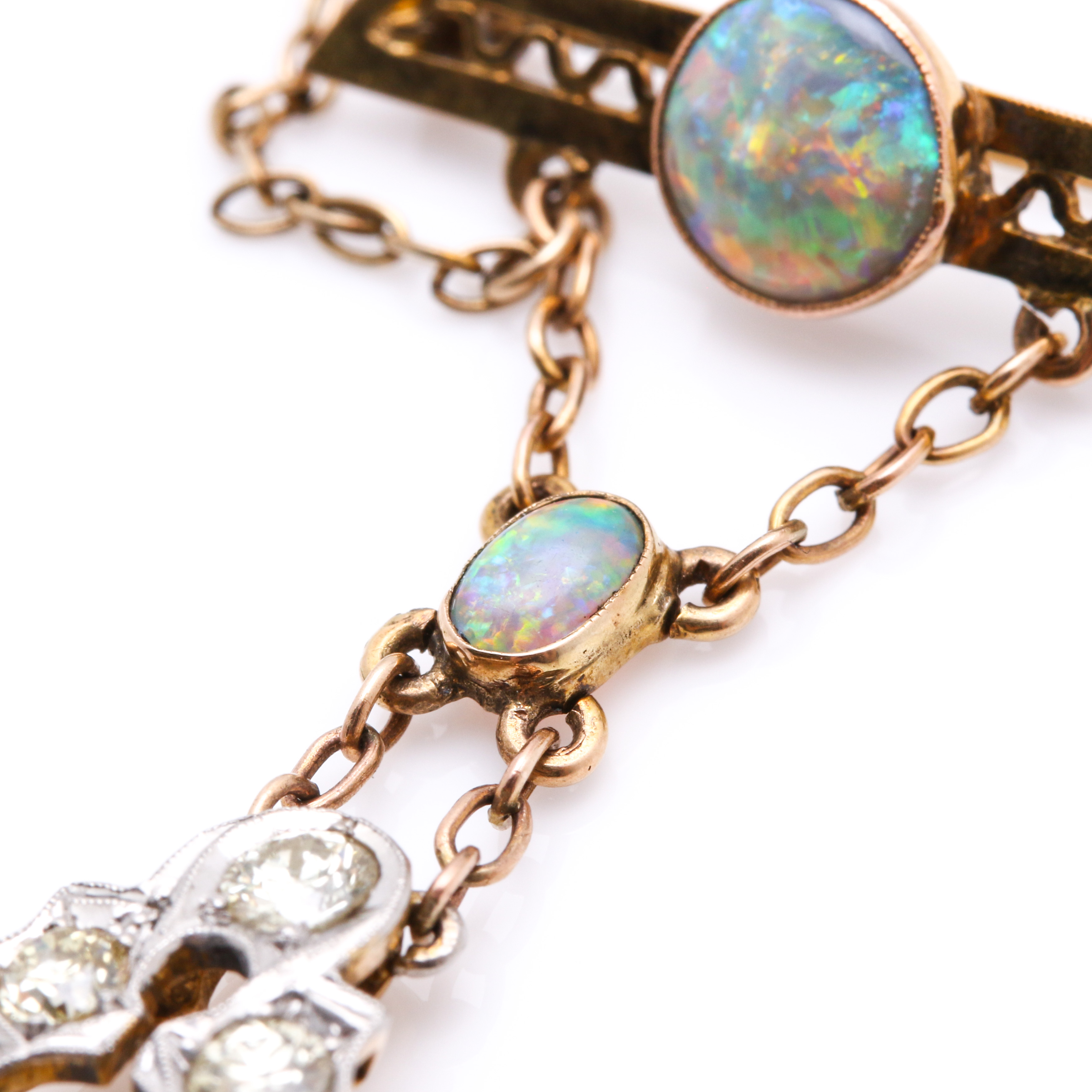 10K - 14K Yellow Gold and Platinum Opal and 1.56 CTW Diamond Pin