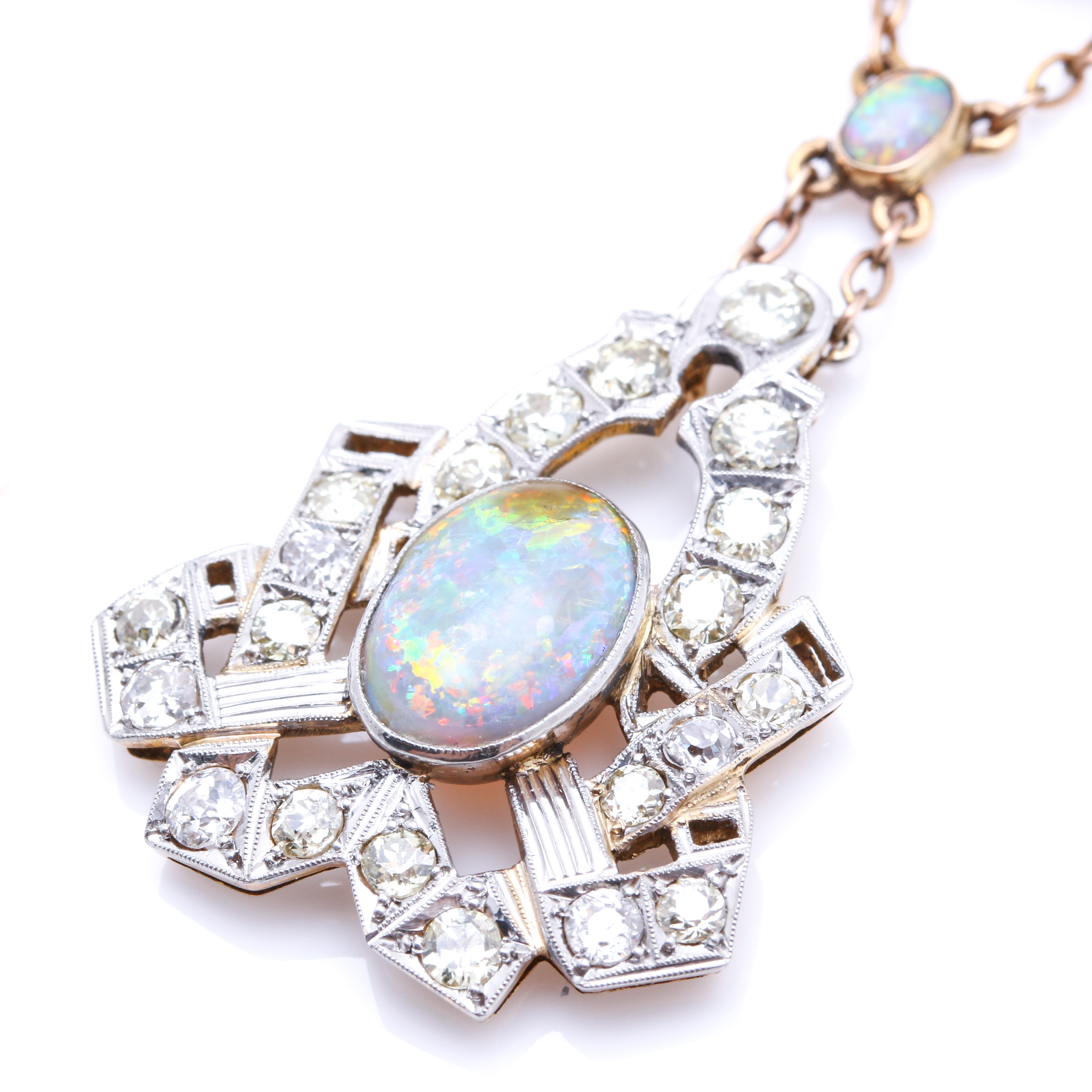 10K - 14K Yellow Gold and Platinum Opal and 1.56 CTW Diamond Pin
