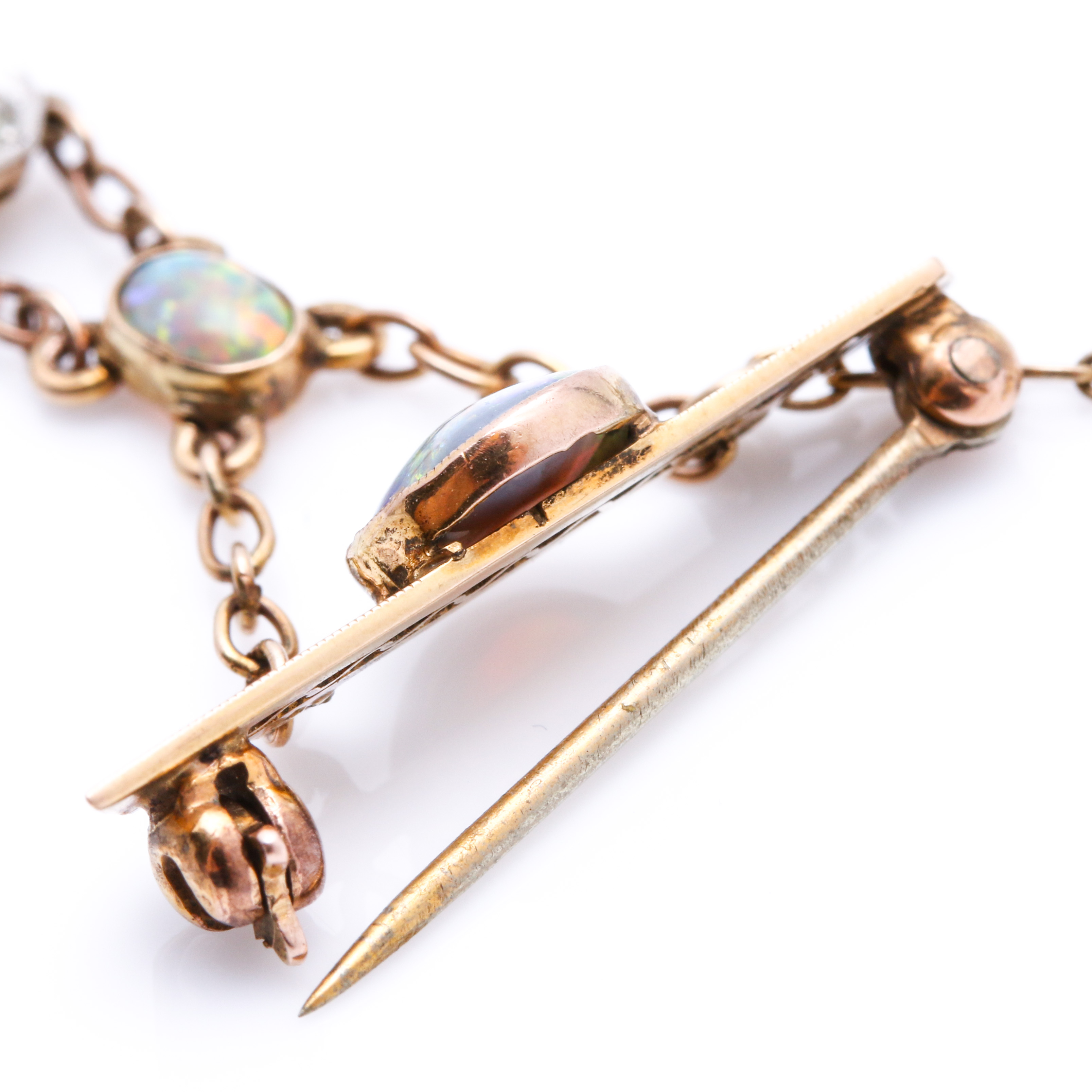 10K - 14K Yellow Gold and Platinum Opal and 1.56 CTW Diamond Pin