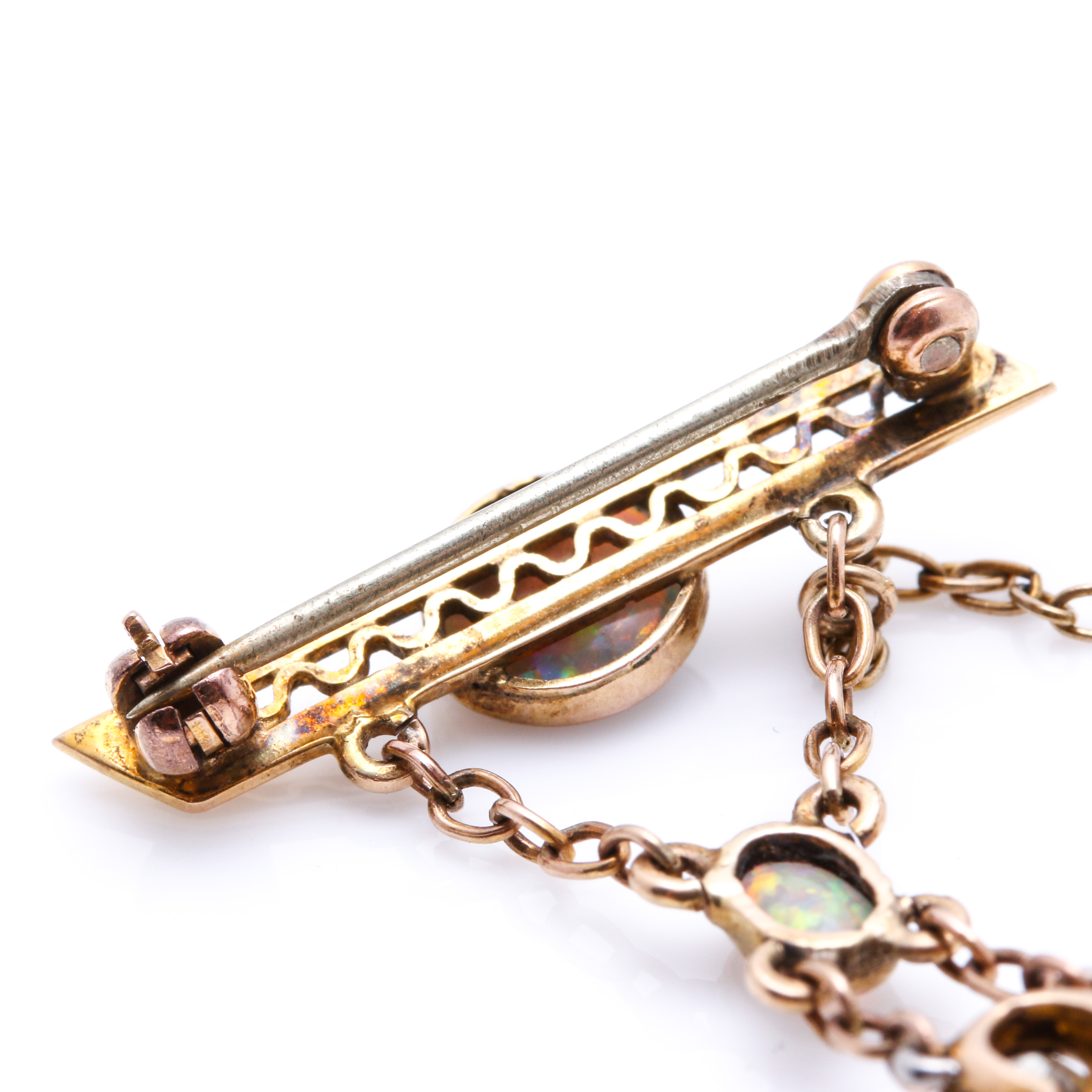 10K - 14K Yellow Gold and Platinum Opal and 1.56 CTW Diamond Pin